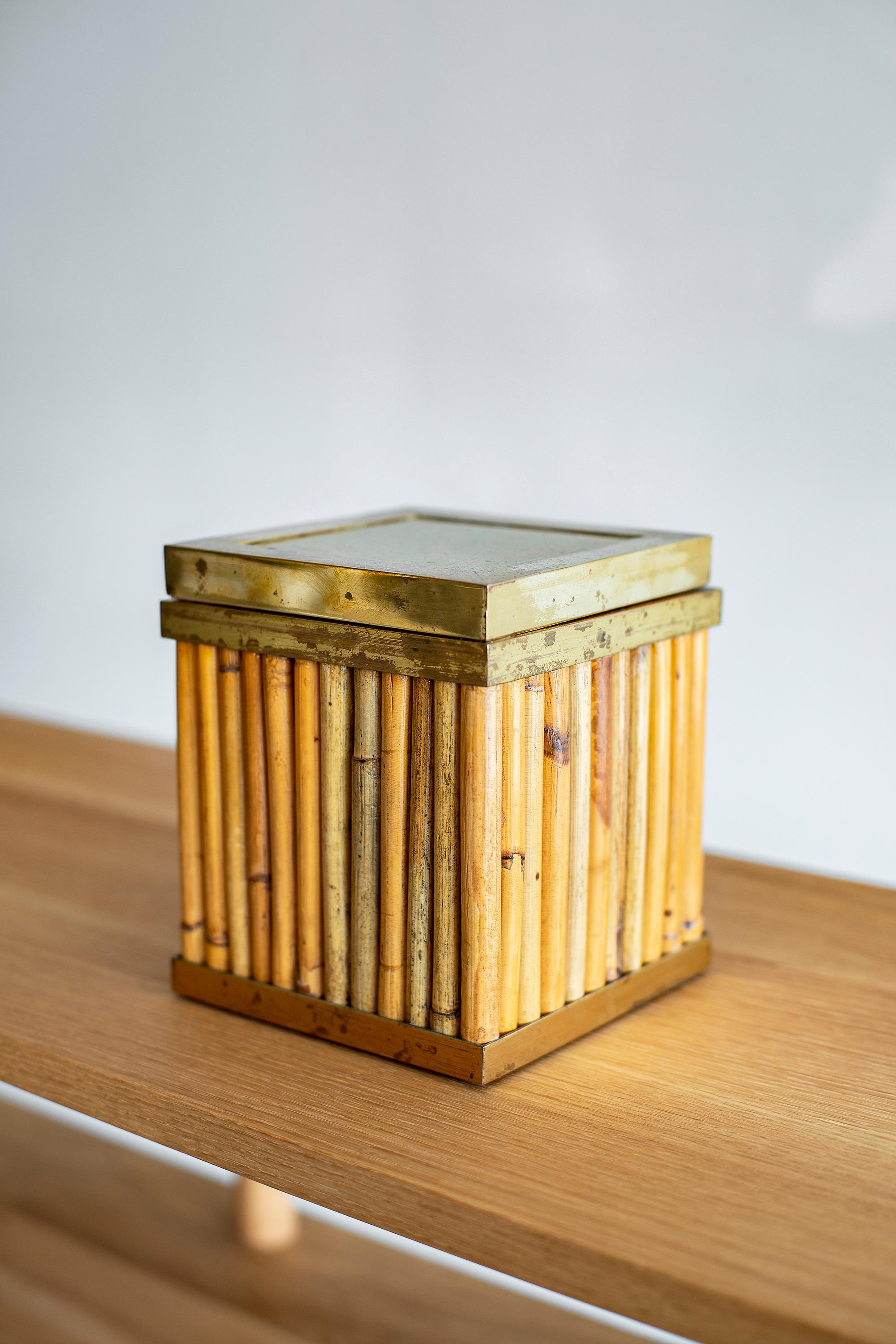 Gabriella Crespi Style Ice Bucket with bamboo, brass 
Complete with a clear insert for the ice

measures 6 1/8