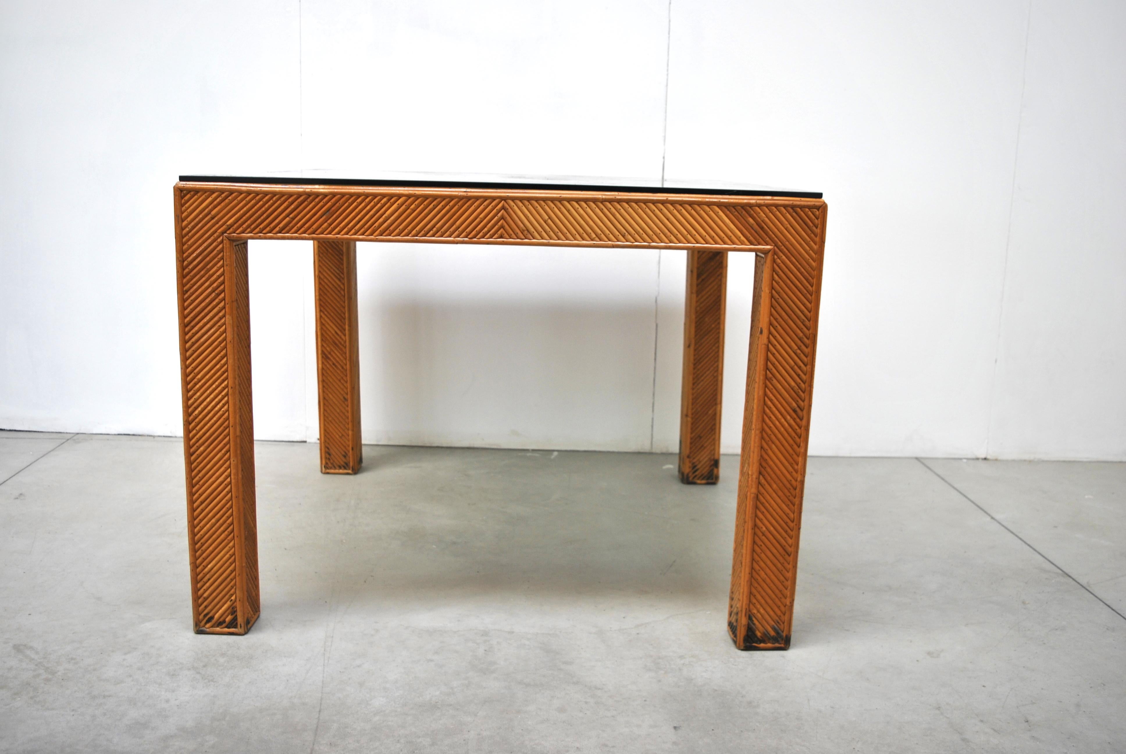 Mid-Century Modern Italian Midcentury Rattan Table, Early 1970s For Sale