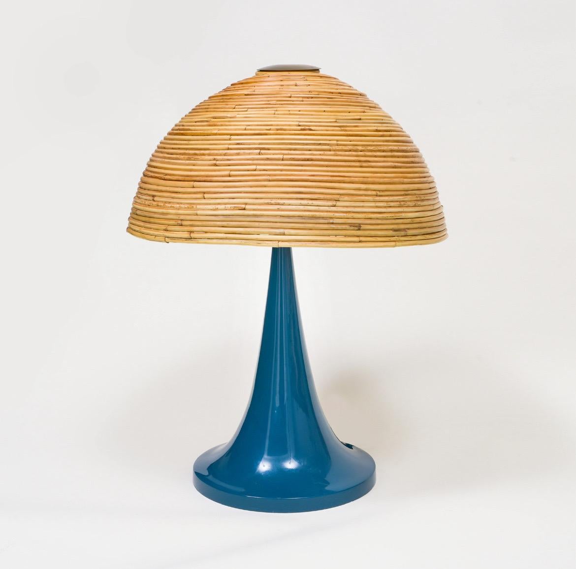 Large bamboo pair of table lamps with red lacquer bases created in collaboration with The Lacquer Company. In the style of Gabriella Crespi.

Beautiful and chic table lamps. Lovely Lacquer bases and bamboo tops held by brass top.
These are made to