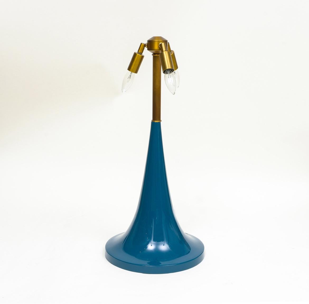 Mid-Century Modern Gabriella Crespi Style Large Bamboo Pair of Table Lamps with Blue Lacquer Bases For Sale