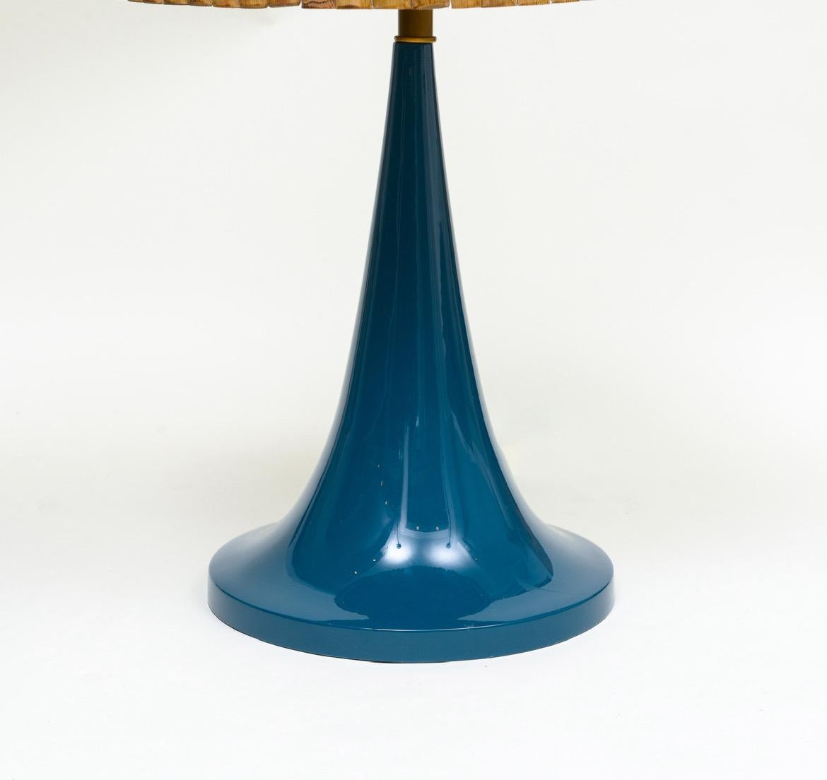 Vietnamese Gabriella Crespi Style Large Bamboo Pair of Table Lamps with Blue Lacquer Bases For Sale
