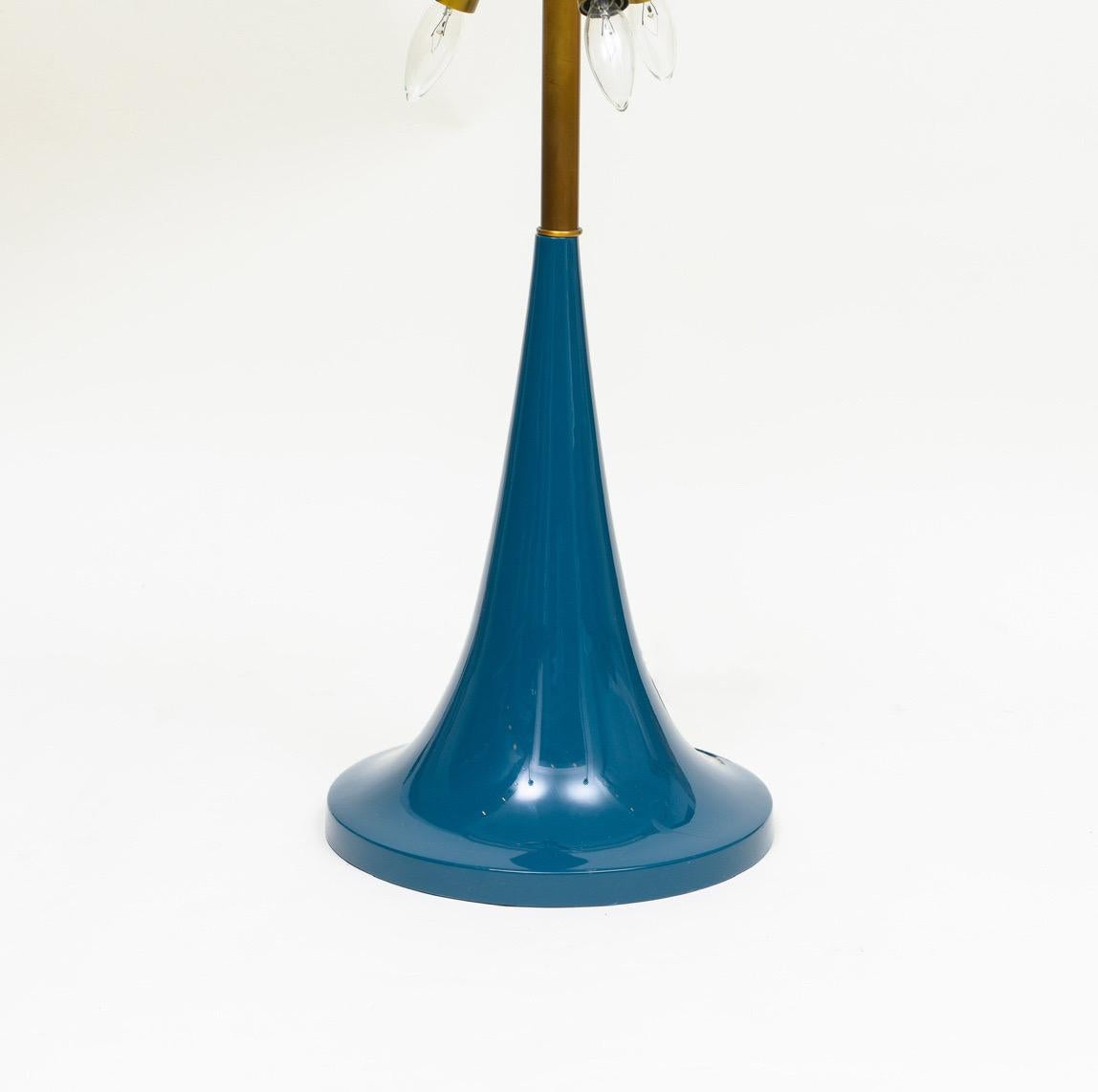 Gabriella Crespi Style Large Bamboo Pair of Table Lamps with Blue Lacquer Bases In New Condition For Sale In New York, NY