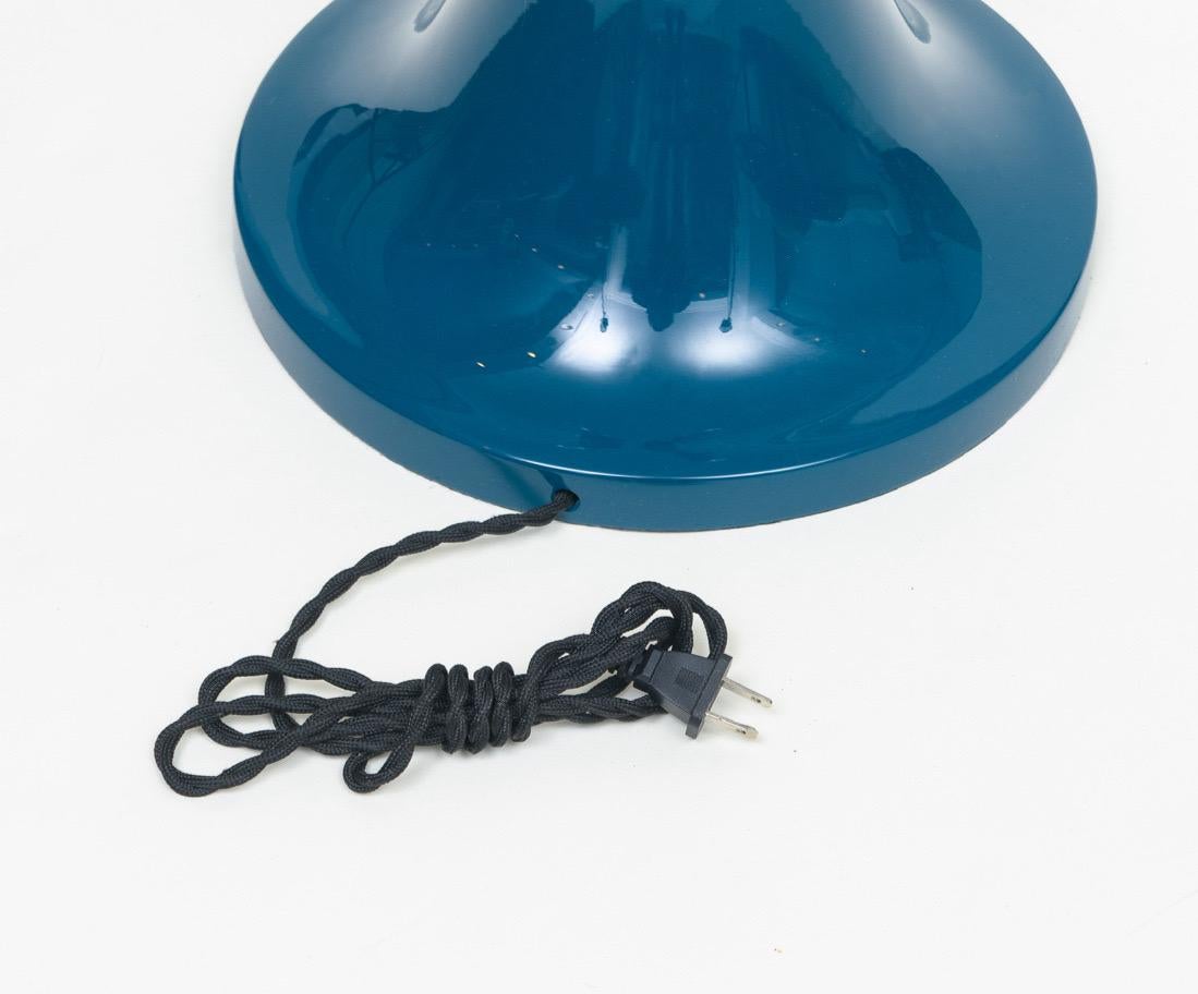 Contemporary Gabriella Crespi Style Large Bamboo Pair of Table Lamps with Blue Lacquer Bases For Sale