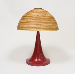 Gabriella Crespi Style Large Bamboo Pair of Table Lamps with Red Lacquer Bases