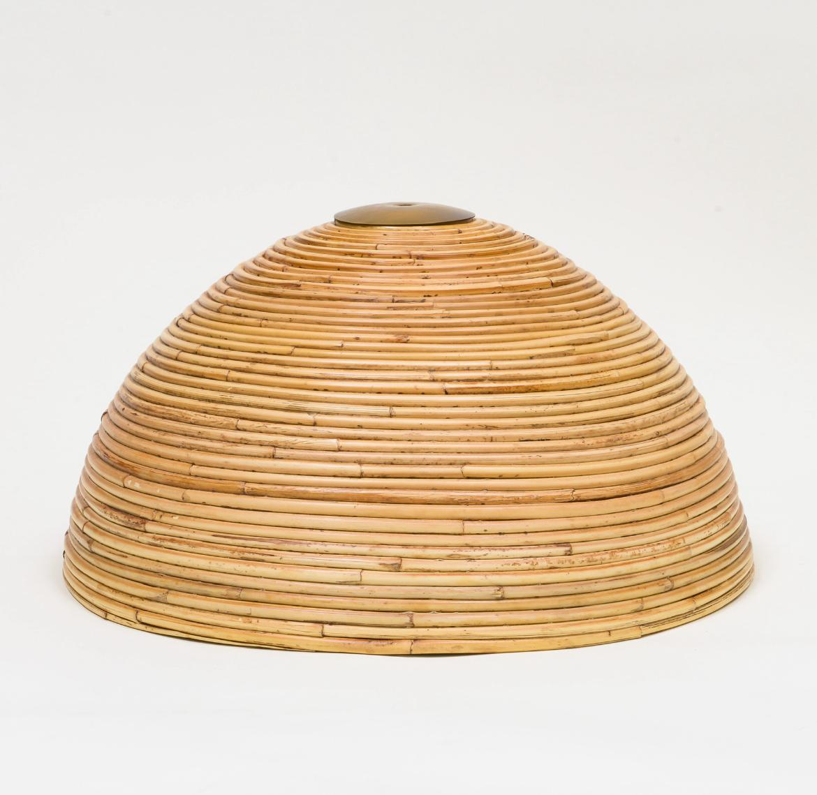 Mid-Century Modern Gabriella Crespi Style Large Bamboo Pair of Table Lamps with Red Lacquer Bases For Sale