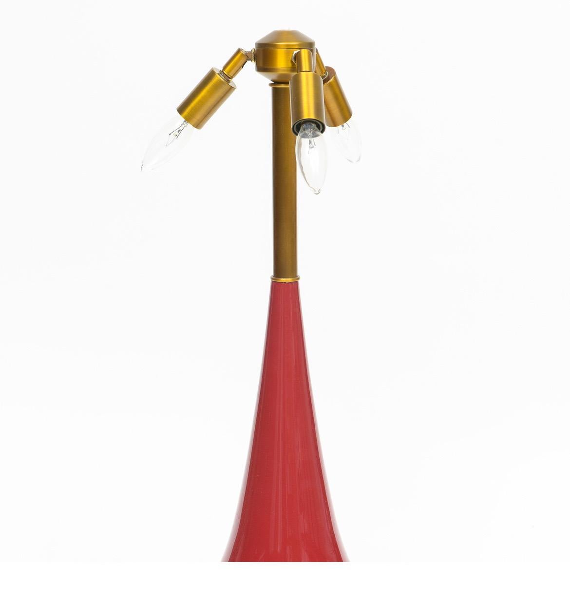 Vietnamese Gabriella Crespi Style Large Bamboo Pair of Table Lamps with Red Lacquer Bases For Sale