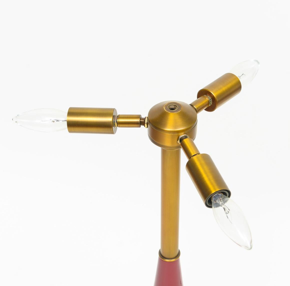 Gabriella Crespi Style Large Bamboo Pair of Table Lamps with Red Lacquer Bases In New Condition For Sale In New York, NY