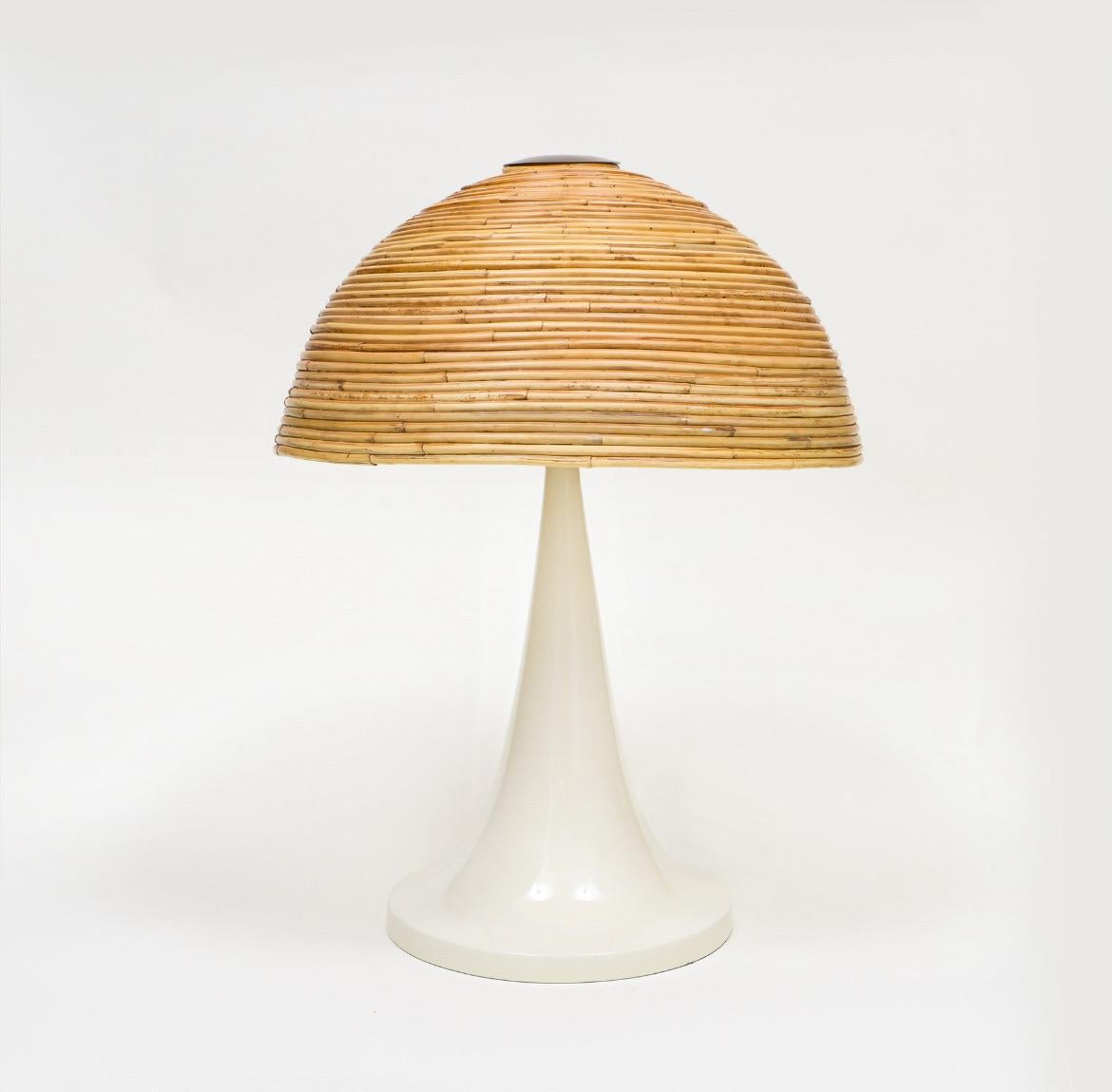 Large bamboo pair of table lamps with red lacquer bases created in collaboration with The Lacquer Company

Beautiful and chic table lamps. Lovely Lacquer bases and bamboo tops held by brass top.
These are made to order in Asia. They can also be made