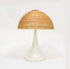 Gabriella Crespi Style Large Bamboo Pair of Table Lamps with White Lacquer Bases