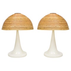 Gabriella Crespi Style Large Bamboo Pair of Table Lamps with White Lacquer Bases