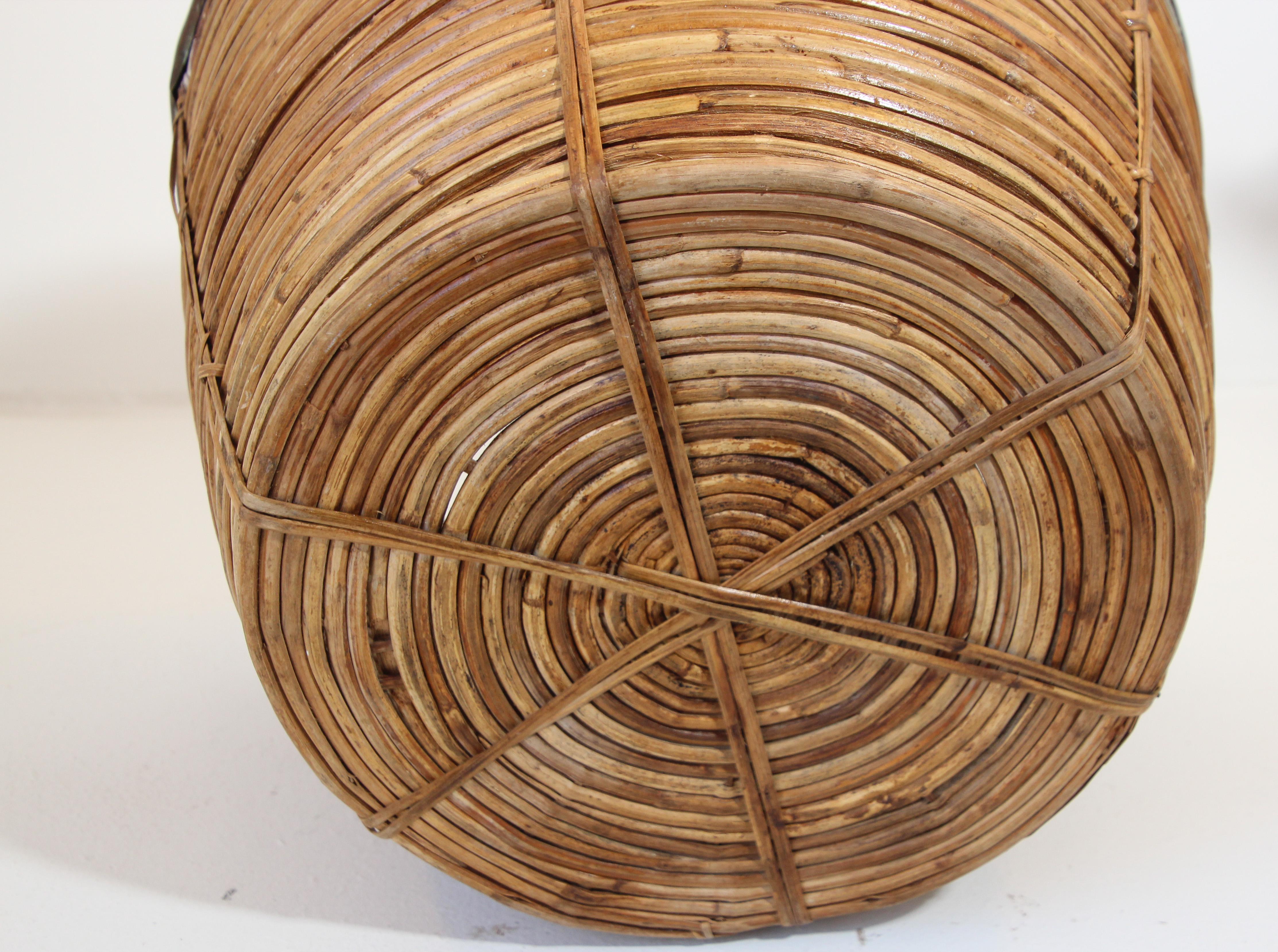 Organic Modern Large Brass and Rattan Bamboo Planter or Basket