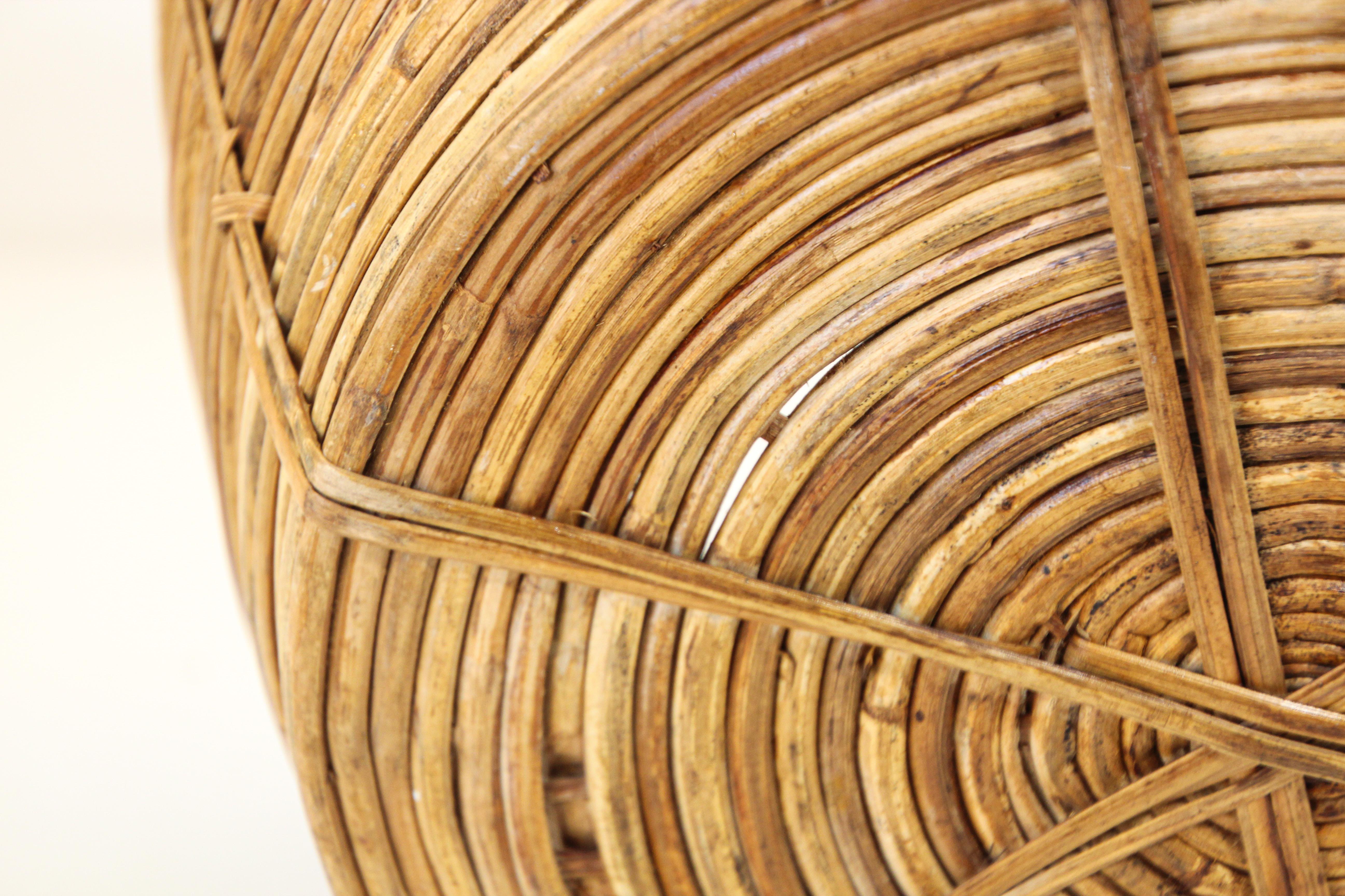 Hand-Crafted Large Brass and Rattan Bamboo Planter or Basket