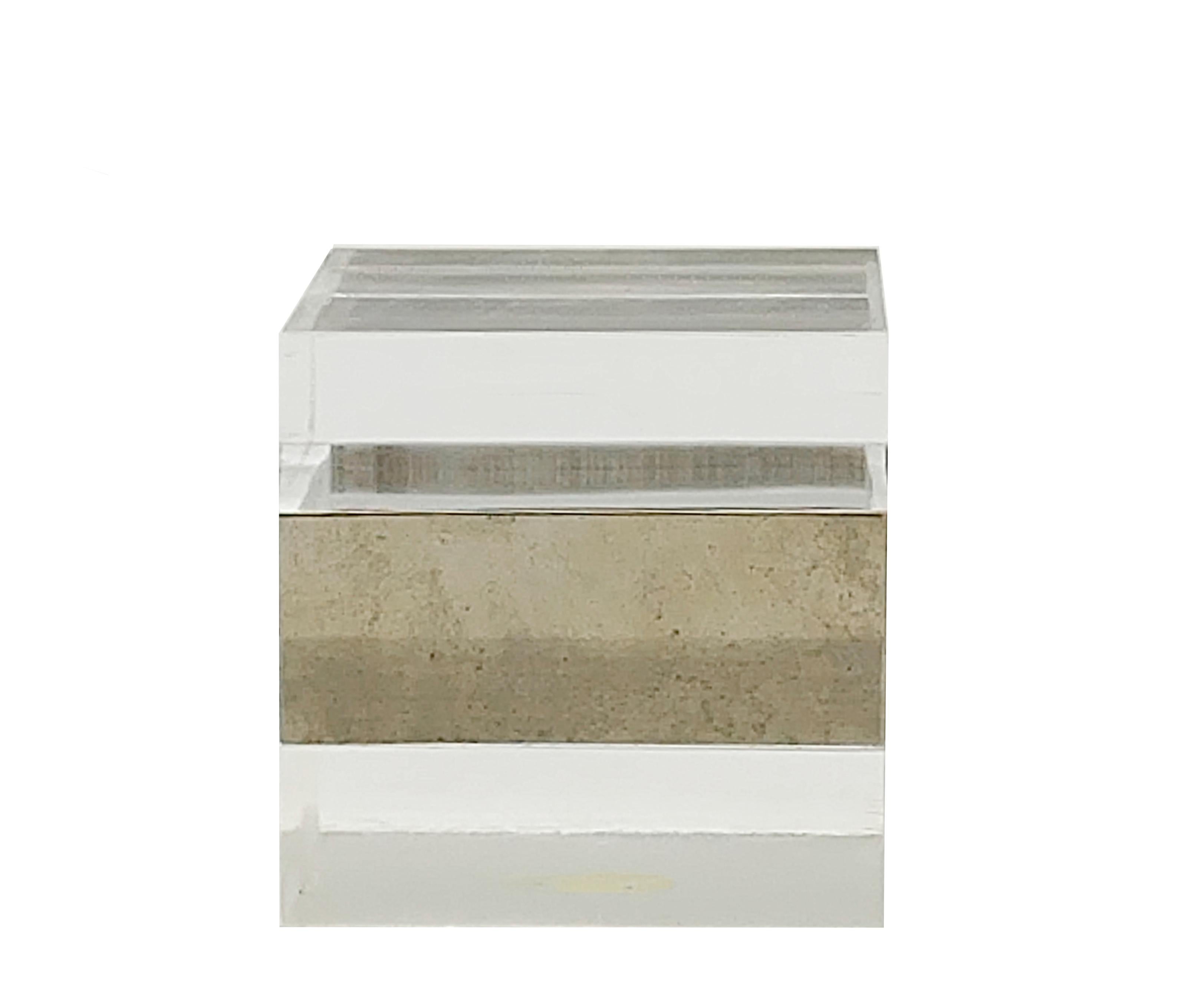 Rare decorative lucite and chrome cube-shaped box. Made in Italy in the 1970s.