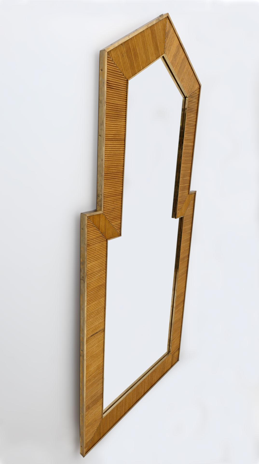 Gabriella Crespi Style Mid-Century Modern Italian Wood and Brass Mirror, Pair For Sale 1