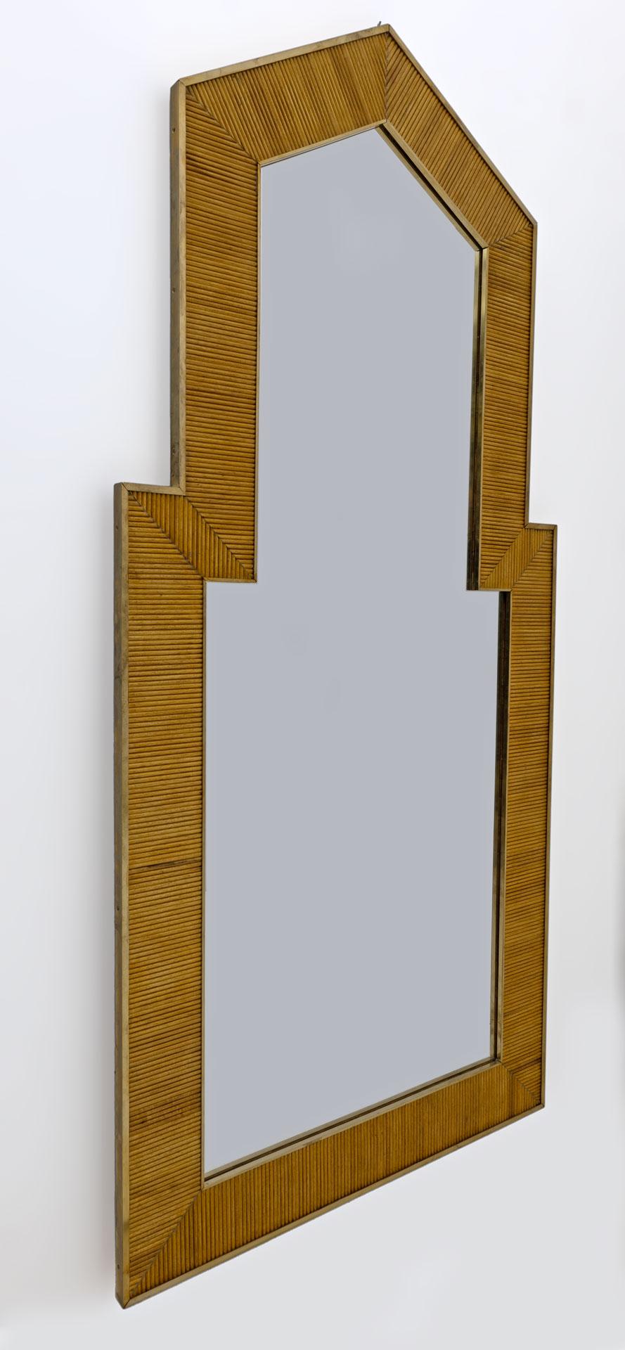 Gabriella Crespi Style Mid-Century Modern Italian Wood and Brass Mirror, Pair For Sale 3