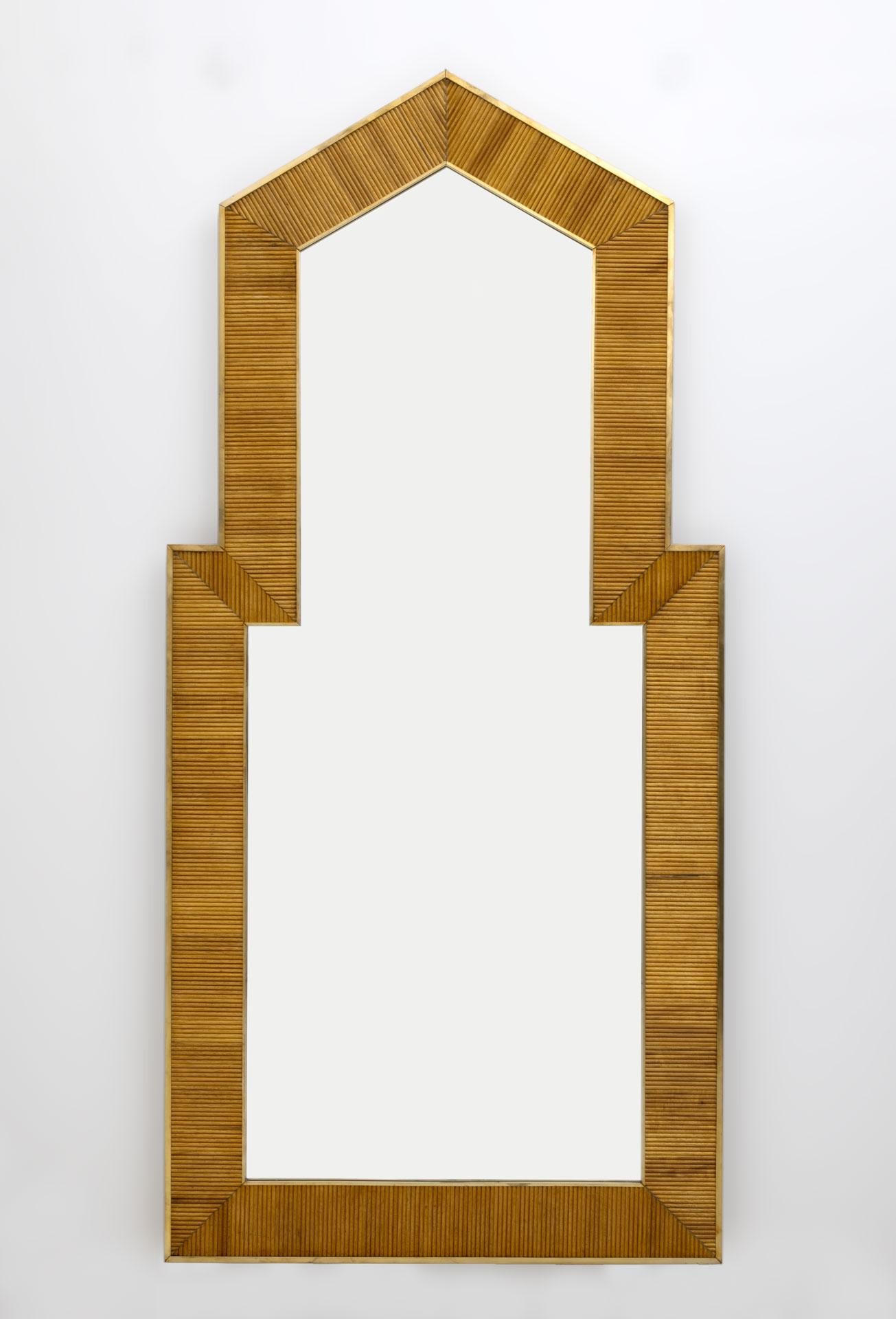 Gabriella Crespi Stil Mid-Century Modern Italienisch Holz und Messing Spiegel, Paar im Angebot 3