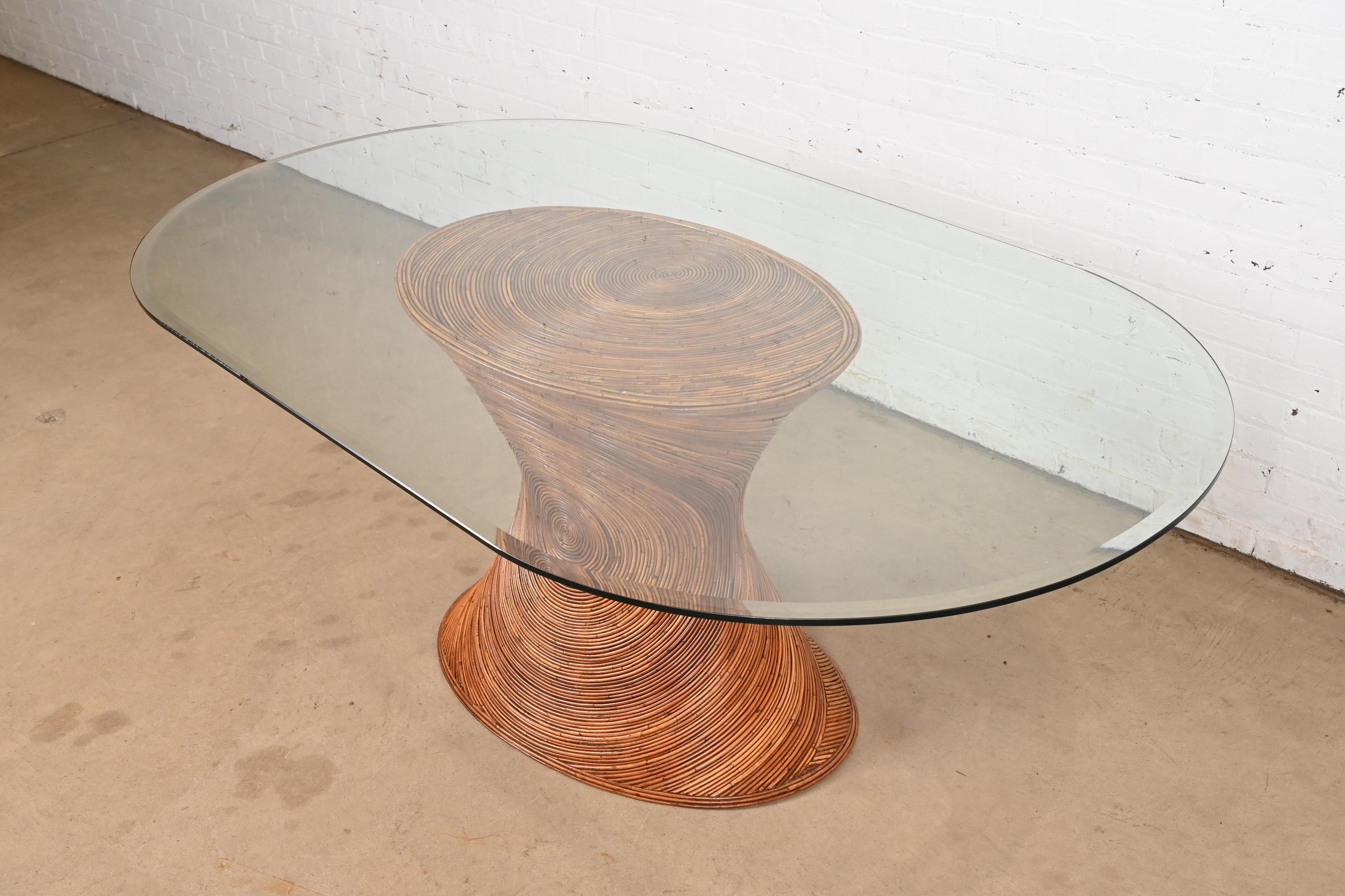 Gabriella Crespi Style Mid-Century Modern Pencil Reed Rattan Dining Table In Good Condition In South Bend, IN