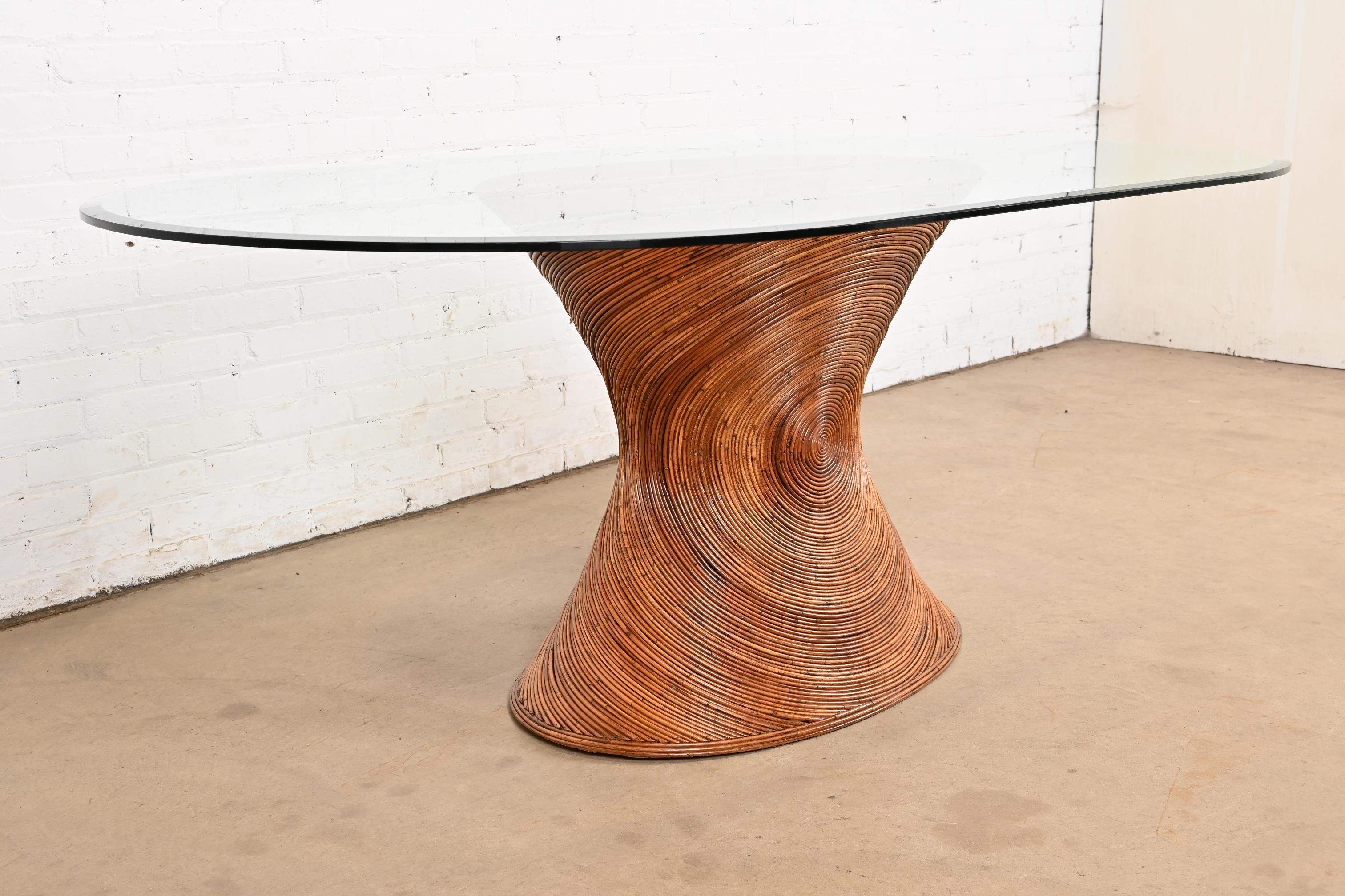 Late 20th Century Gabriella Crespi Style Mid-Century Modern Pencil Reed Rattan Dining Table