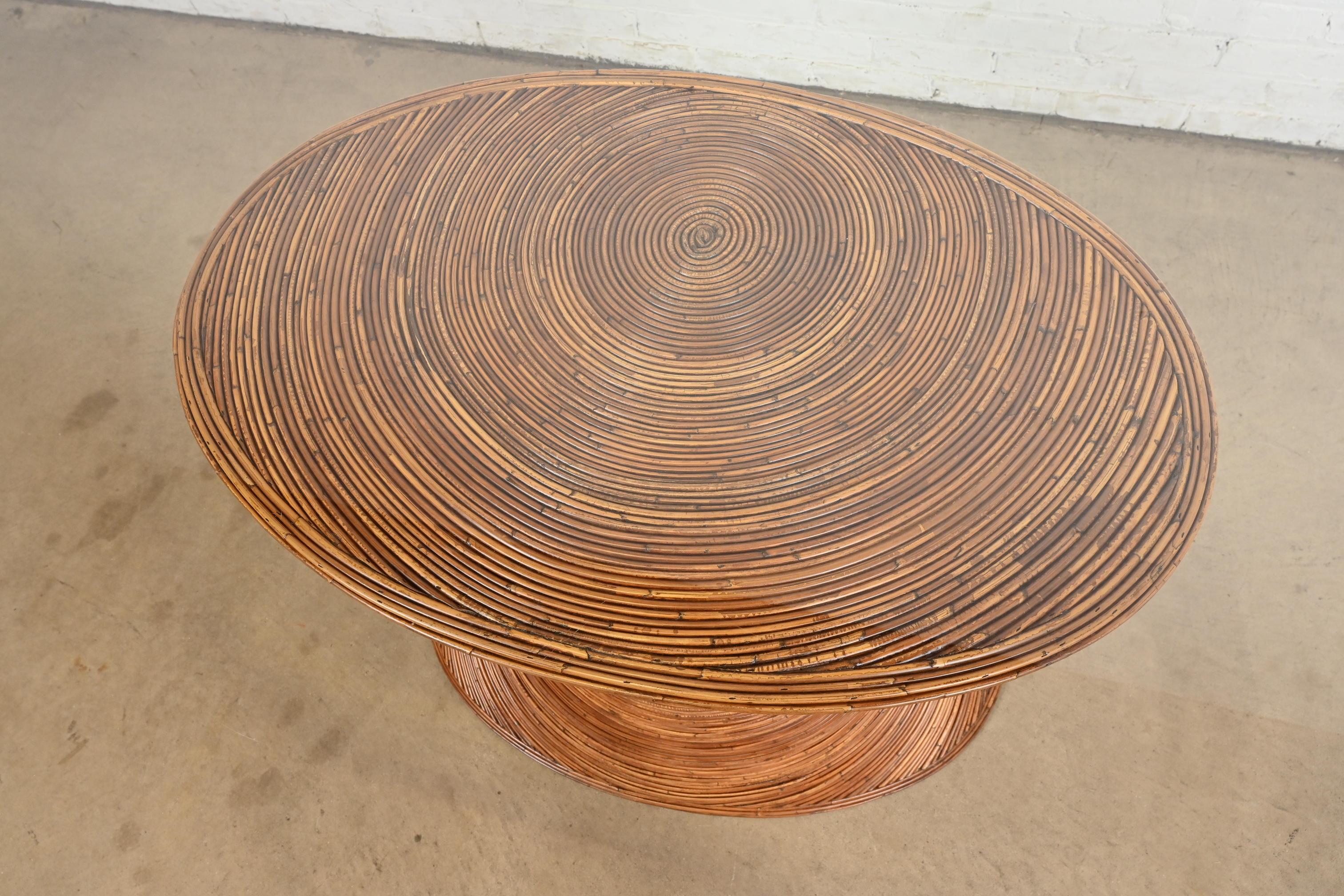 Gabriella Crespi Style Mid-Century Modern Pencil Reed Rattan Dining Table 2