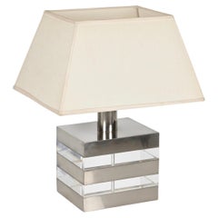 Crespi Style Mid-Century Large Table Lamp in Lucite and Steel, Italy 1970s