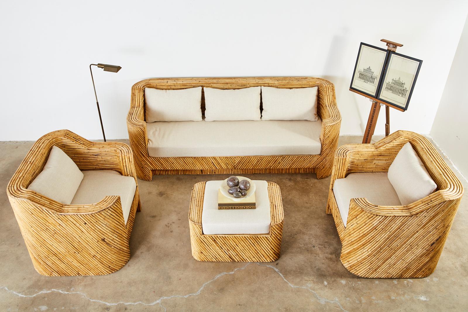 Hand-Crafted Hollywood Regency Organic Modern Bamboo Rattan Sofa