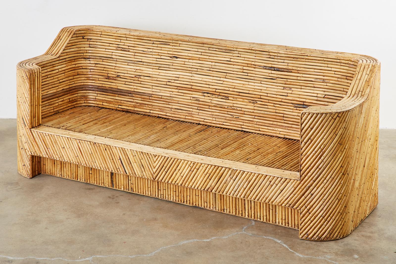 Hollywood Regency Organic Modern Bamboo Rattan Sofa In Distressed Condition In Rio Vista, CA