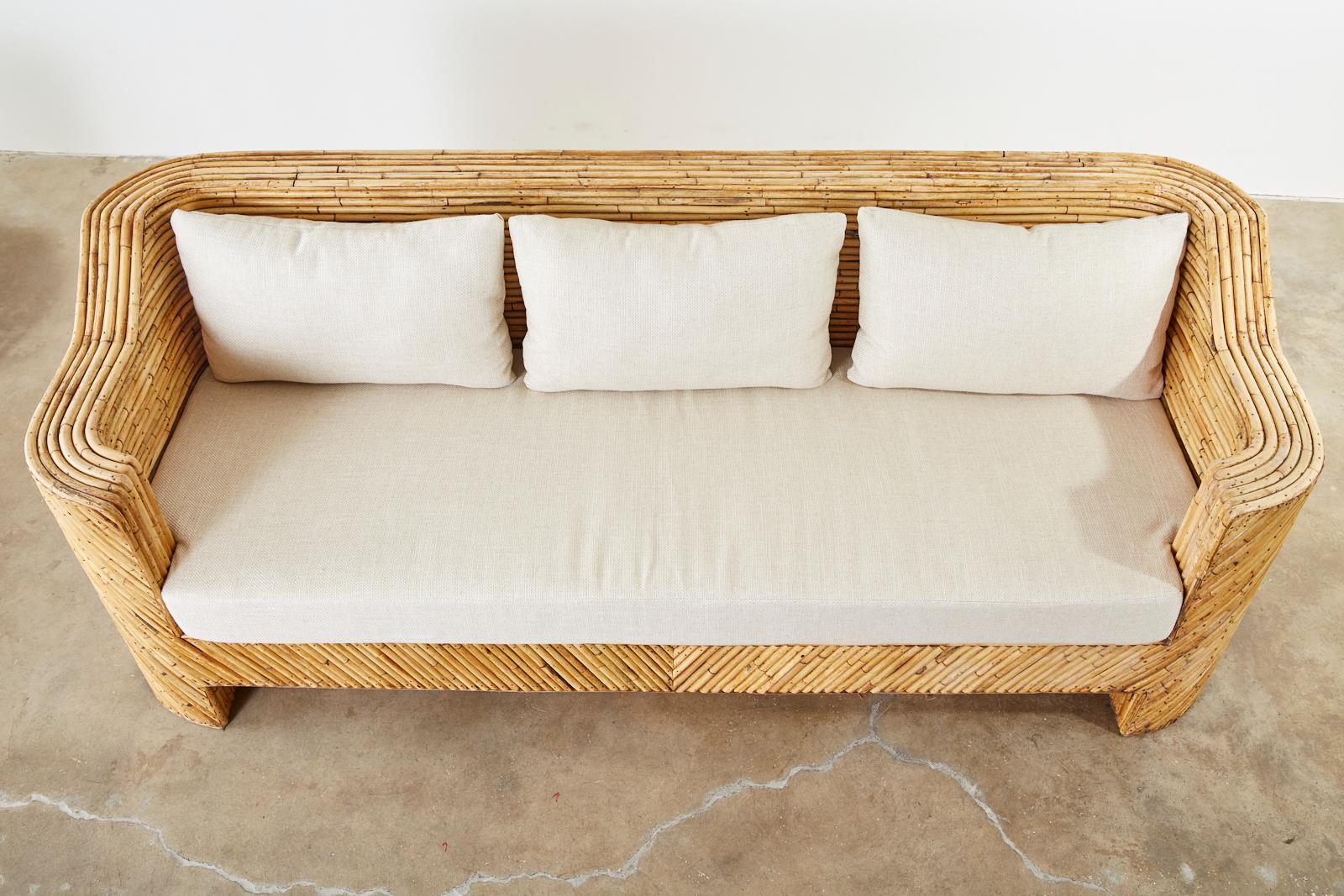 Fabric Hollywood Regency Organic Modern Bamboo Rattan Sofa