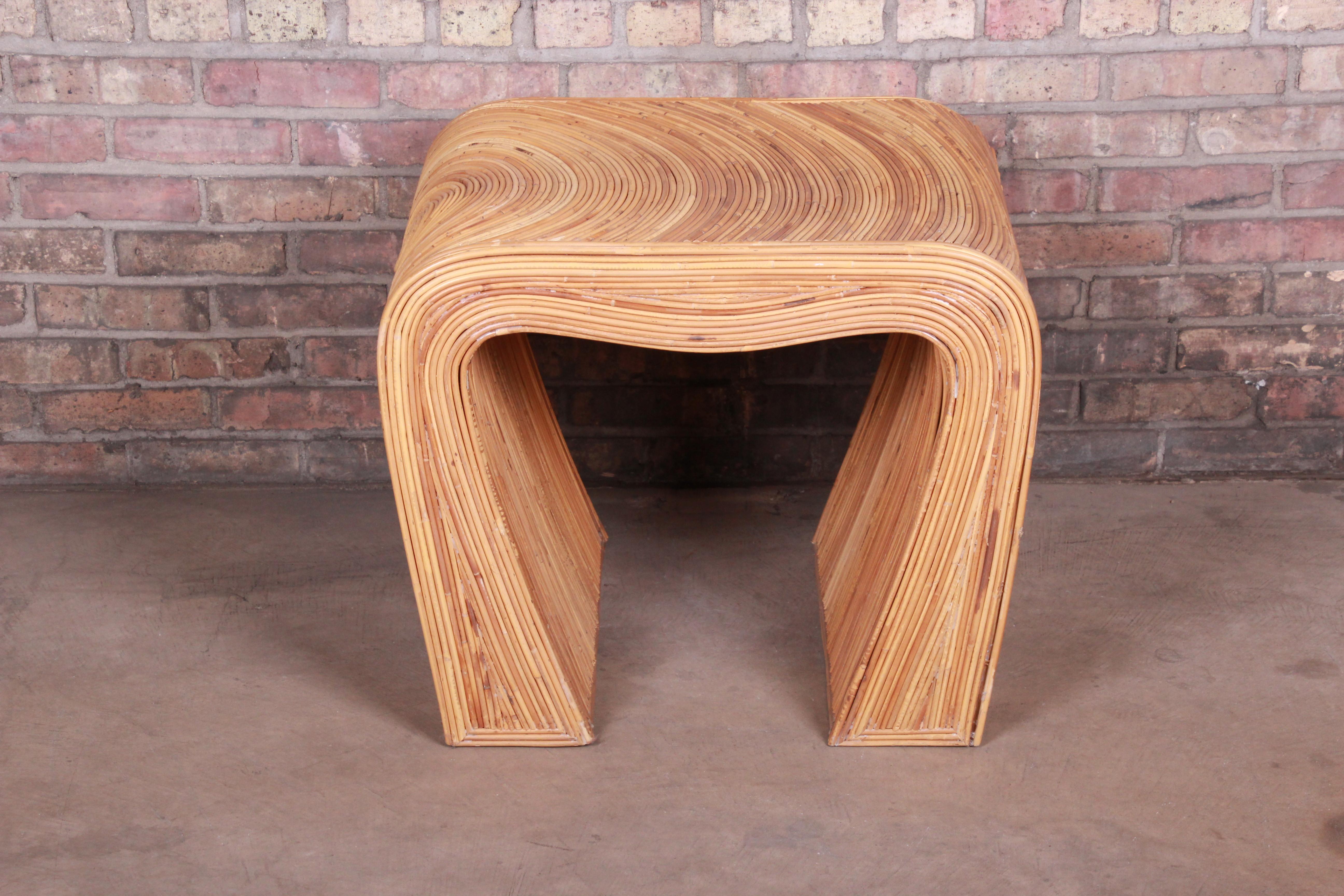 Mid-Century Modern Organic Modern Split Reed Rattan Side Table