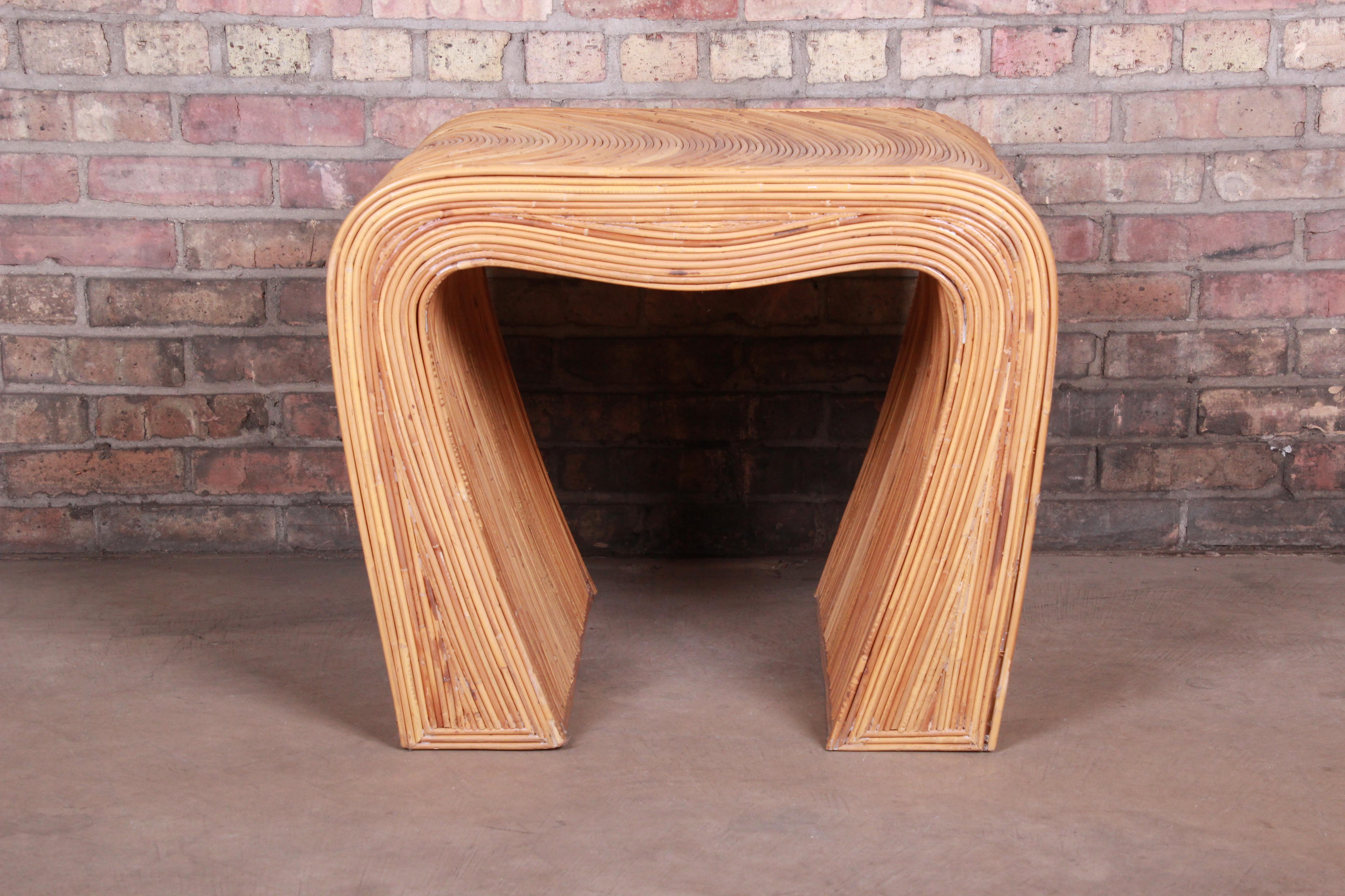 Organic Modern Split Reed Rattan Side Table In Good Condition In South Bend, IN
