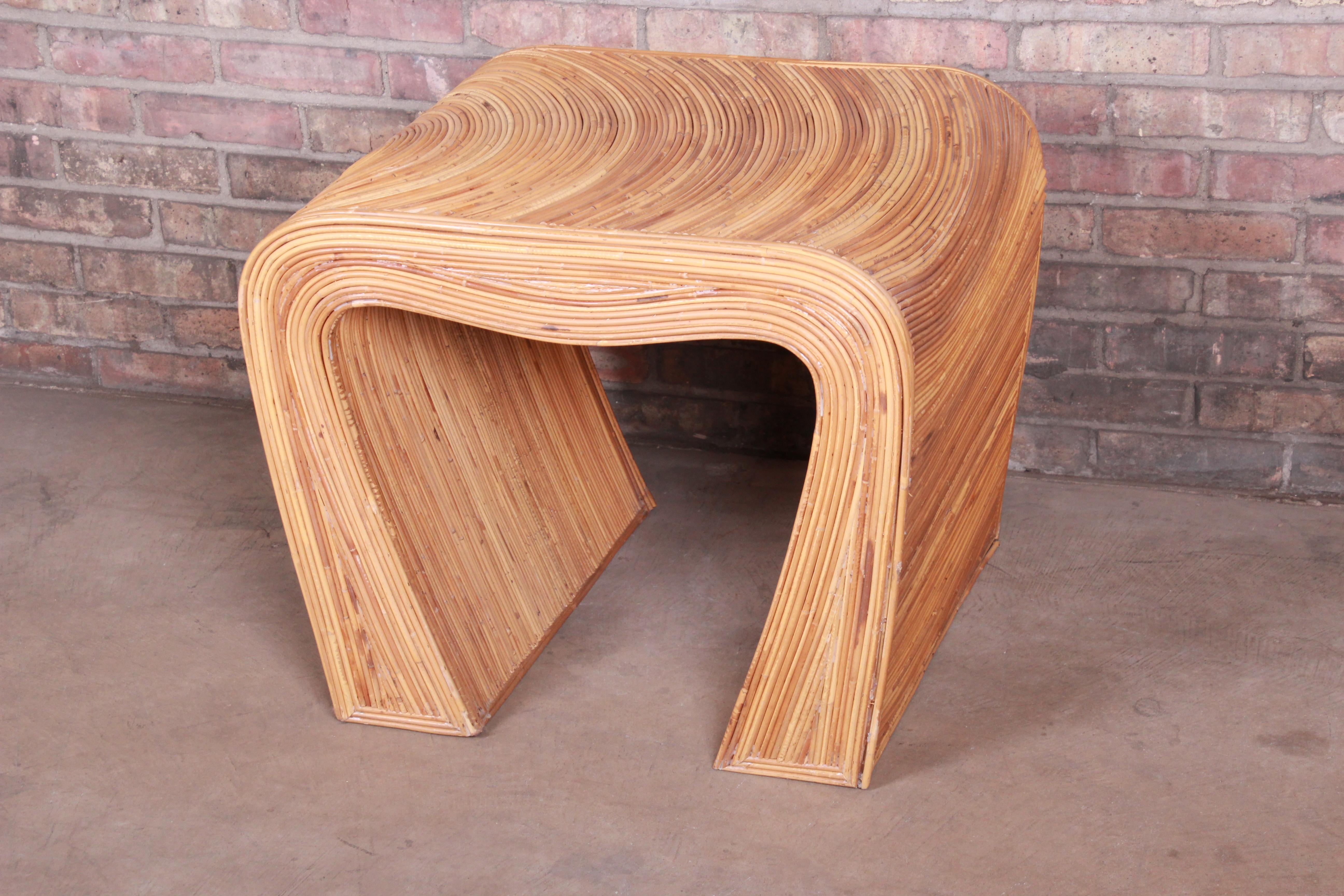 20th Century Organic Modern Split Reed Rattan Side Table