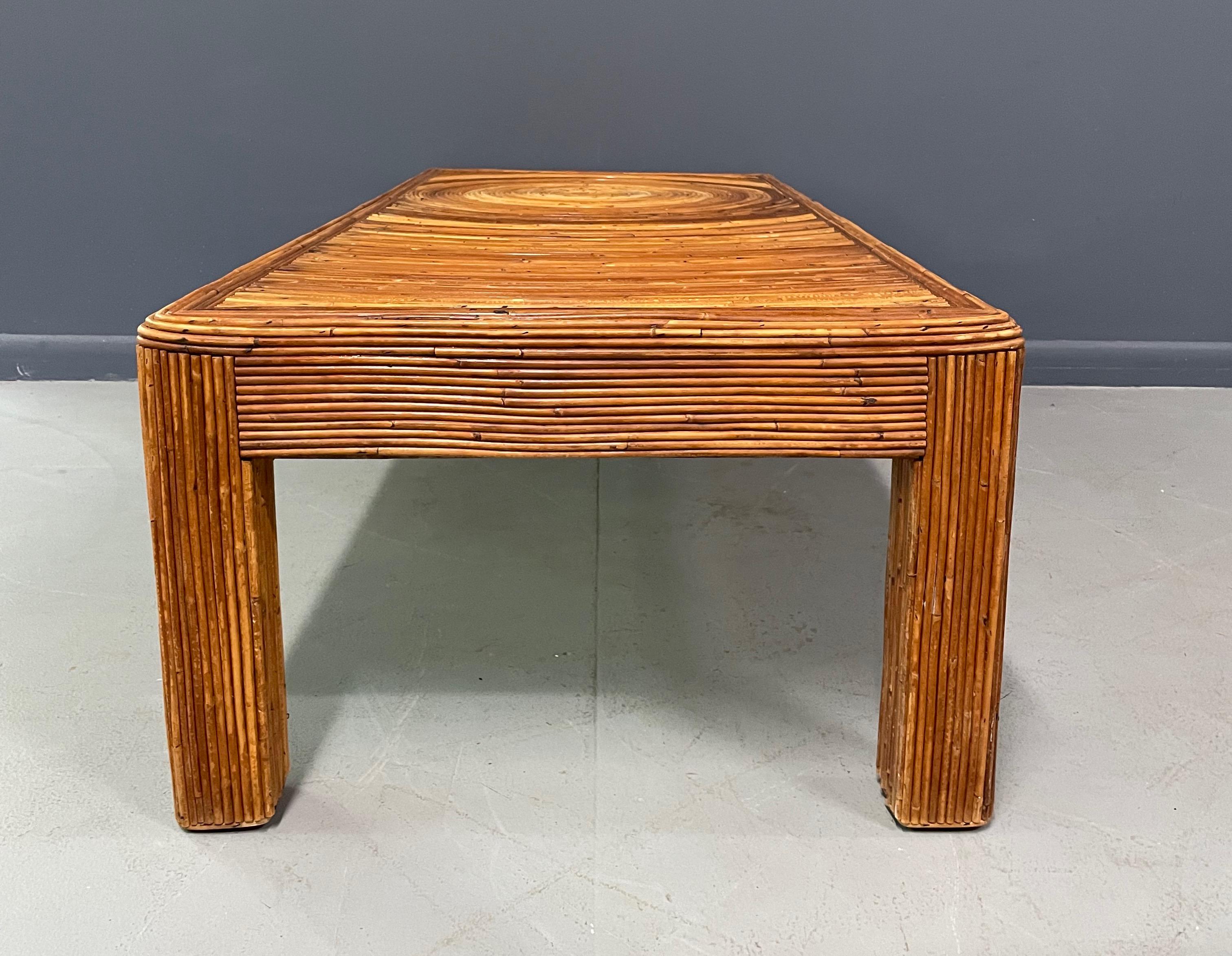 Mid-Century Modern  Pencil Reed Rectangle Coffee Cocktail Table Style Gabriella Crespi Mid Century