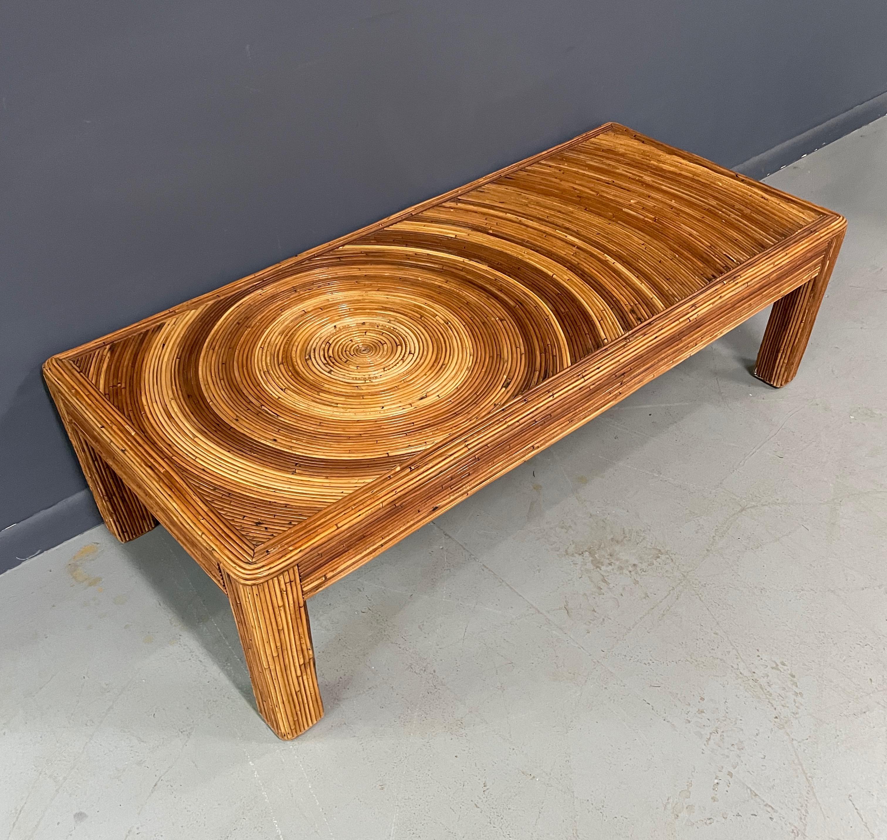 20th Century  Pencil Reed Rectangle Coffee Cocktail Table Style Gabriella Crespi Mid Century