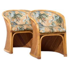 Gabriella Crespi Style Pencil Reed Mid Century Rattan Dining Chairs - Set of 4