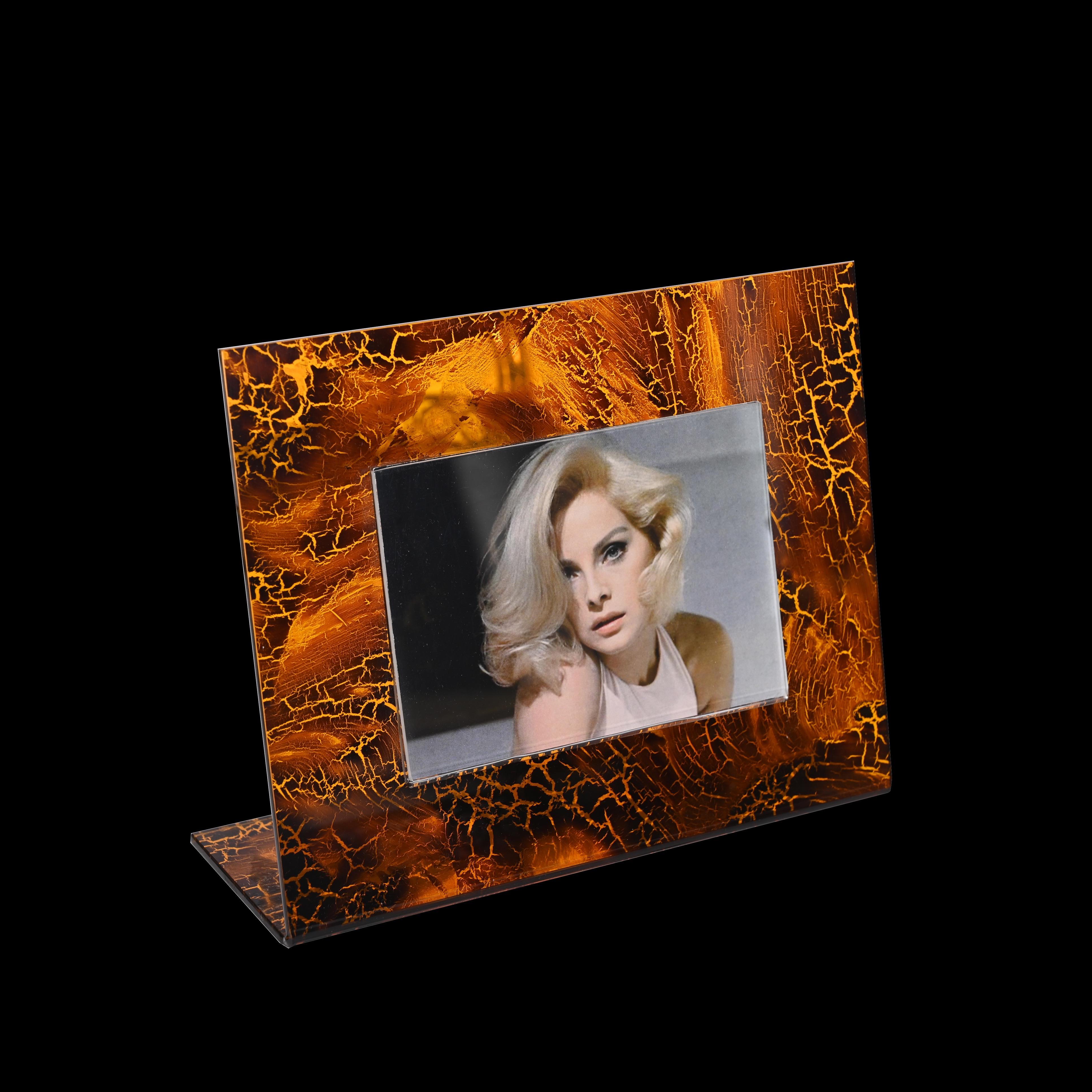 Gabriella Crespi Style Photo Frame in Lucite Tortoiseshell, Italy, 1970s For Sale 4