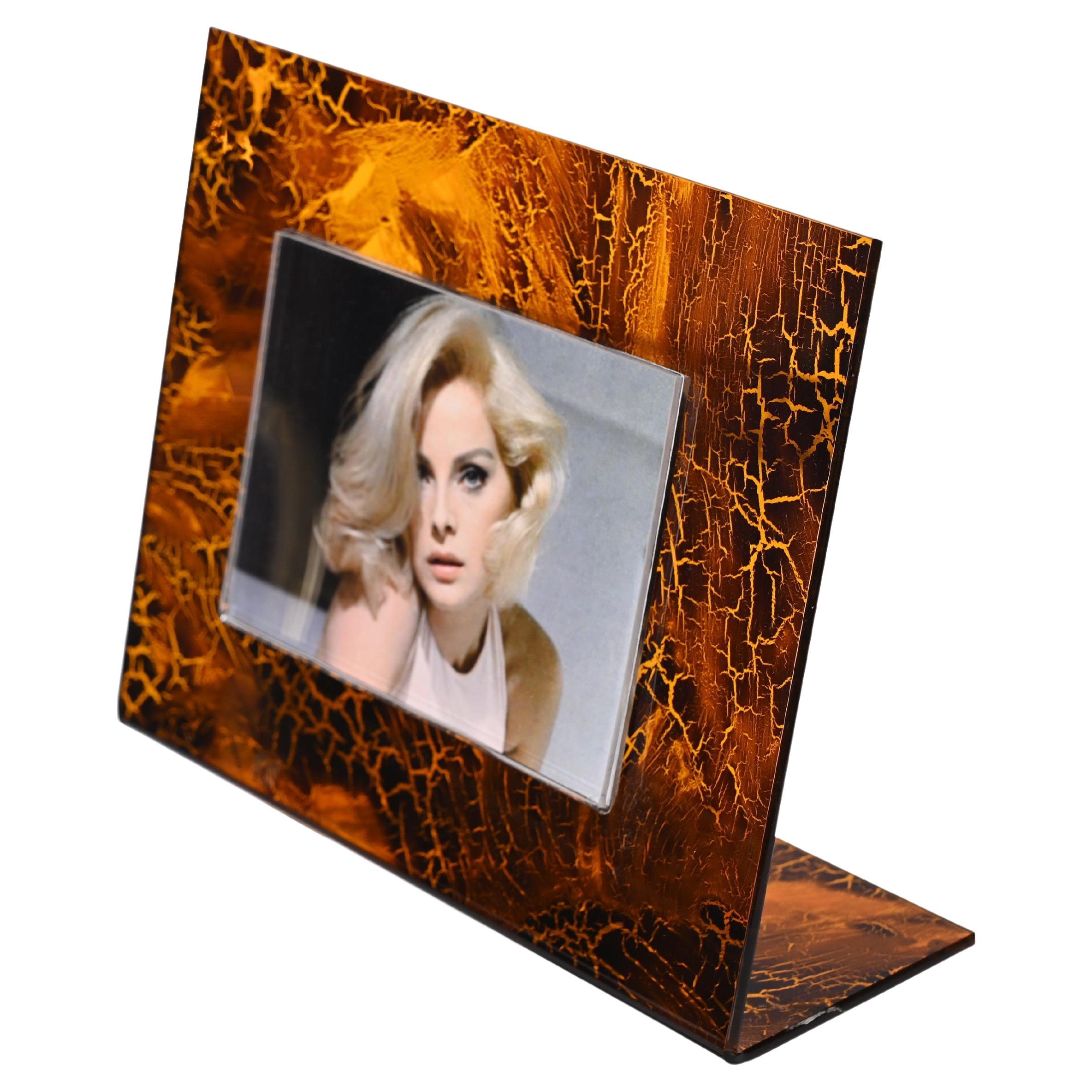 Gabriella Crespi Style Photo Frame in Lucite Tortoiseshell, Italy, 1970s For Sale 5