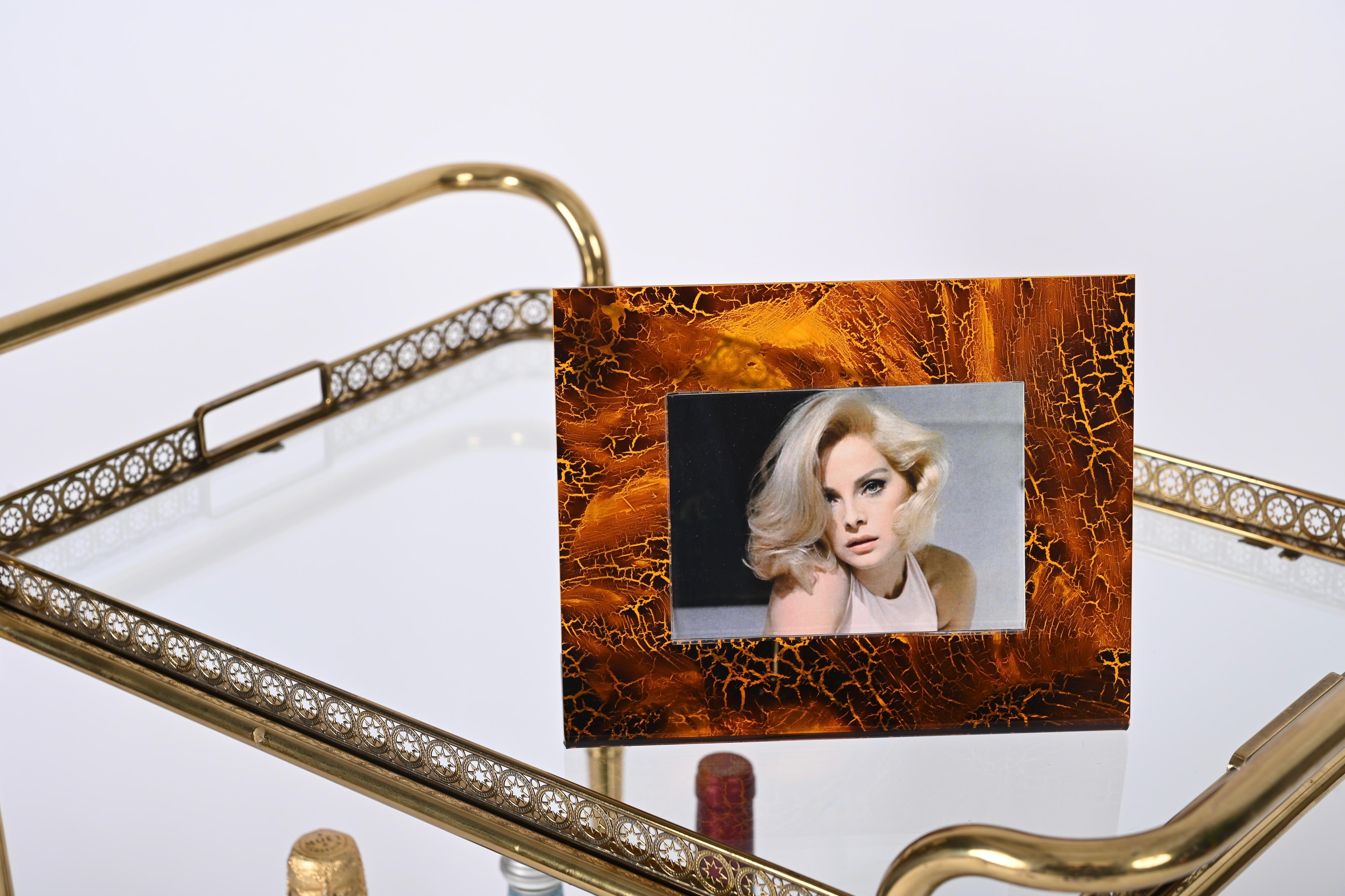 Gabriella Crespi Style Photo Frame in Lucite Tortoiseshell, Italy, 1970s For Sale 7