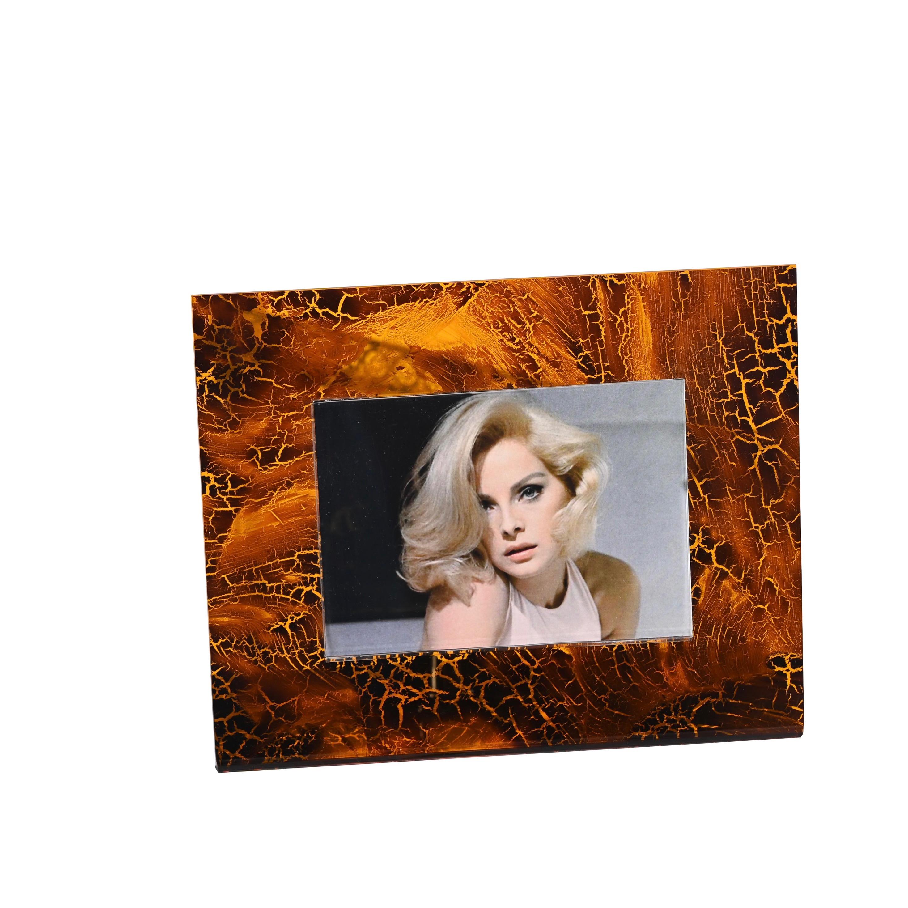 Gabriella Crespi Style Photo Frame in Lucite Tortoiseshell, Italy, 1970s For Sale 1