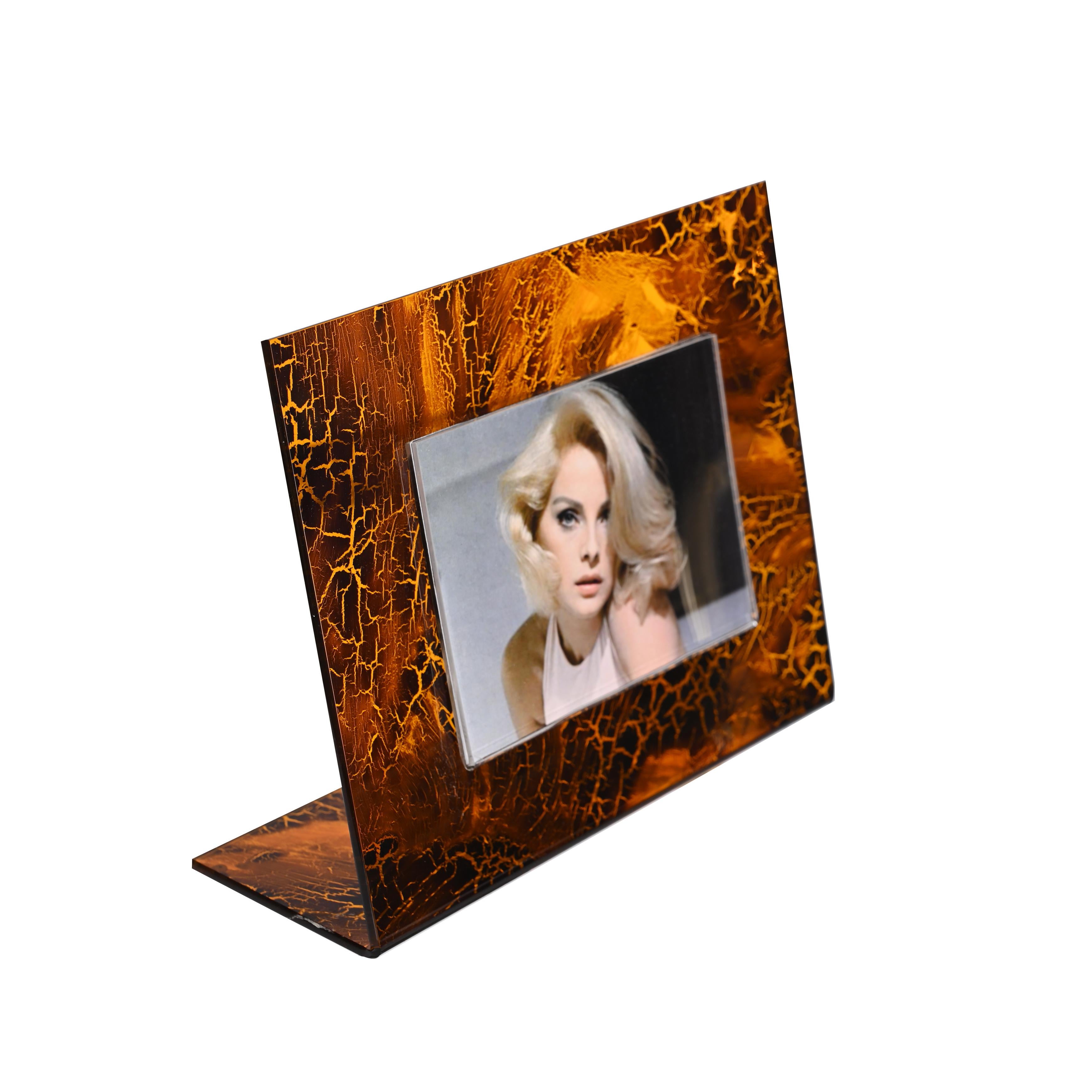 Gabriella Crespi Style Photo Frame in Lucite Tortoiseshell, Italy, 1970s For Sale 2