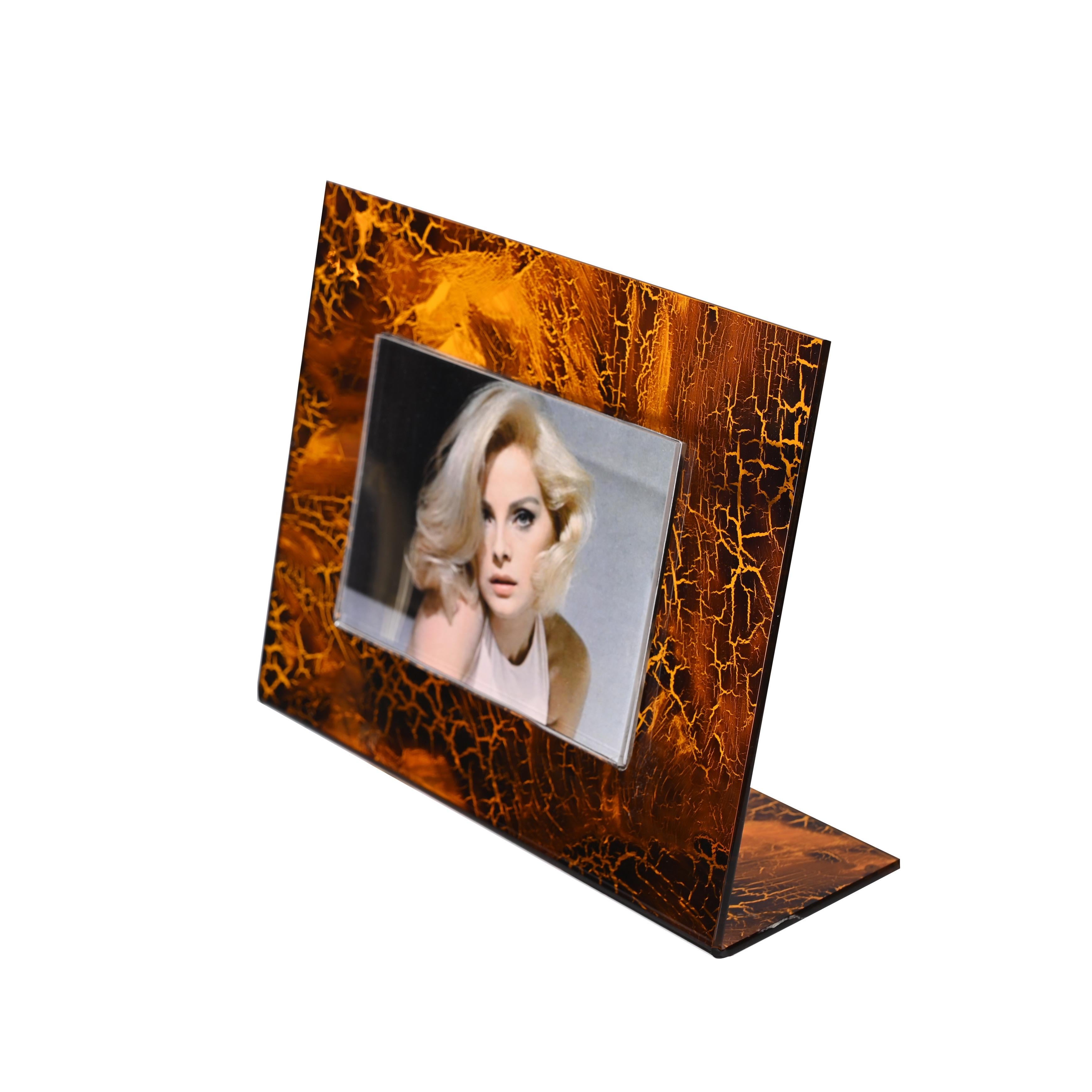 Gabriella Crespi Style Photo Frame in Lucite Tortoiseshell, Italy, 1970s For Sale 3