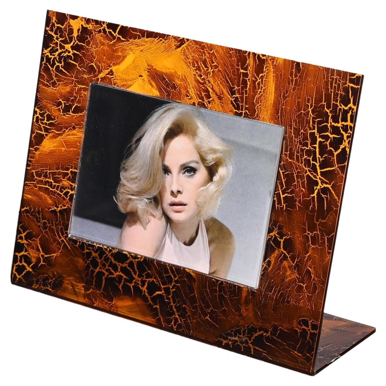 Gabriella Crespi Style Photo Frame in Lucite Tortoiseshell, Italy, 1970s For Sale