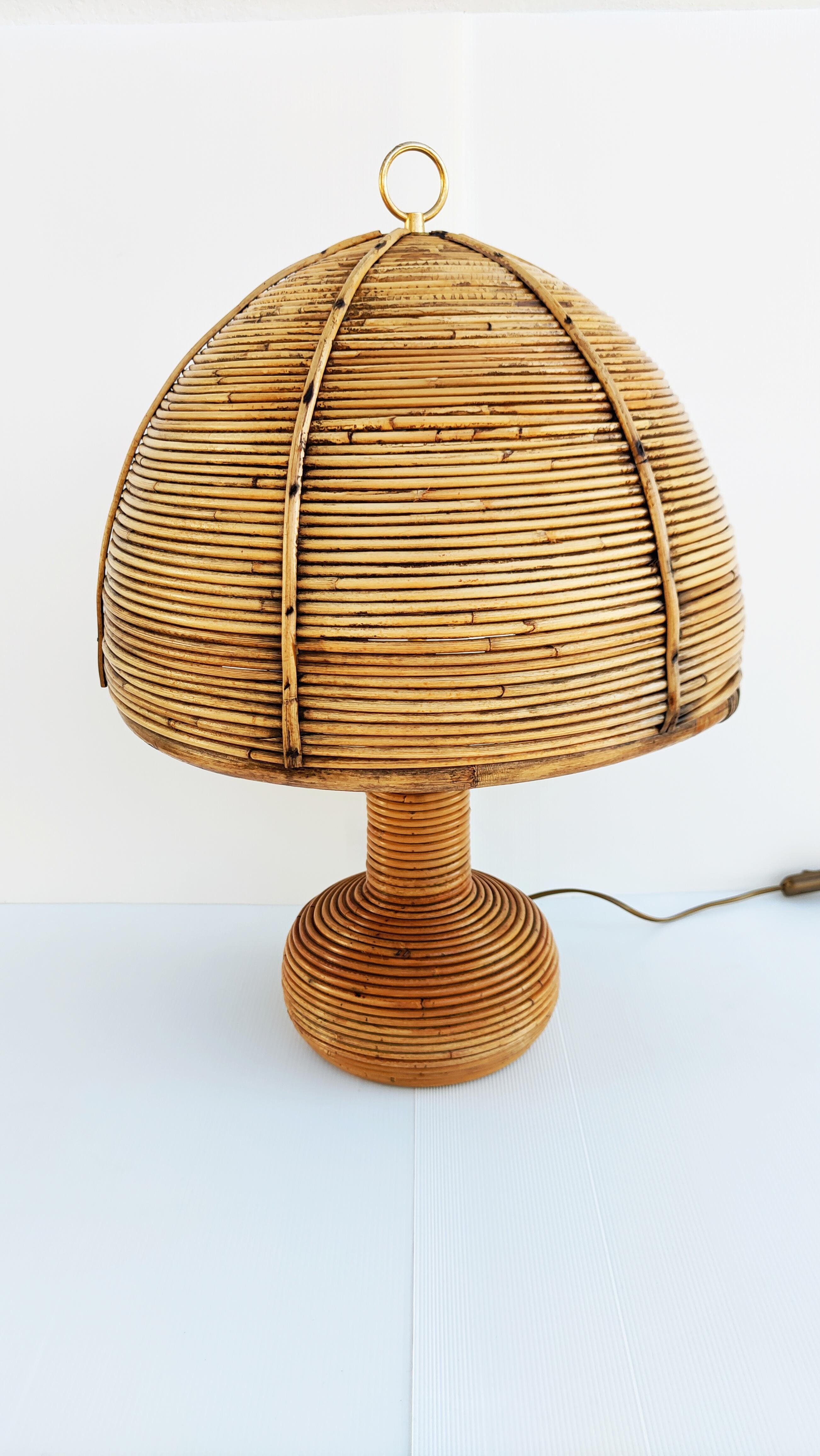 Rattan and Bamboo Table Lamp, Italy 1970s 4