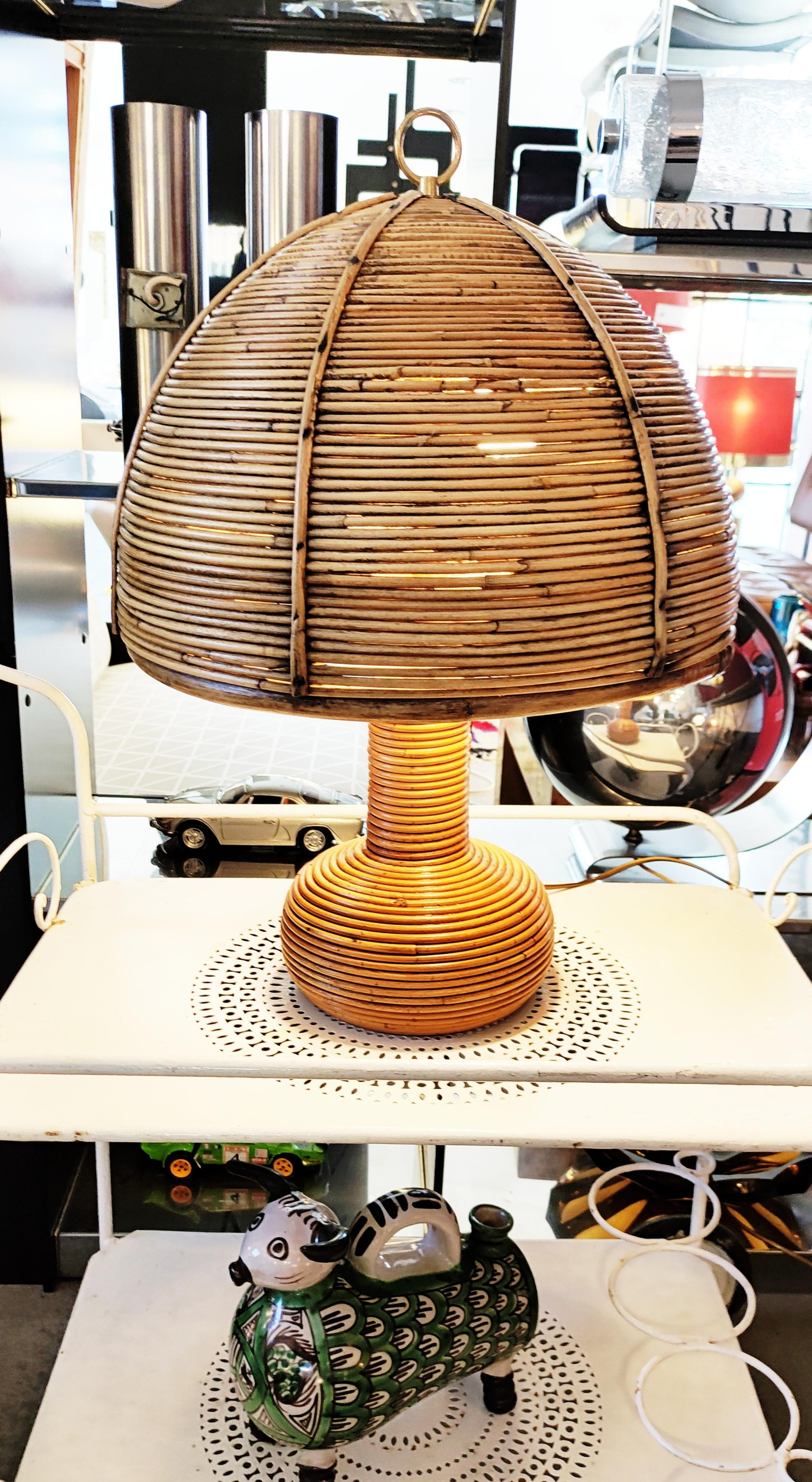 Italian Rattan and Bamboo Table Lamp, Italy 1970s
