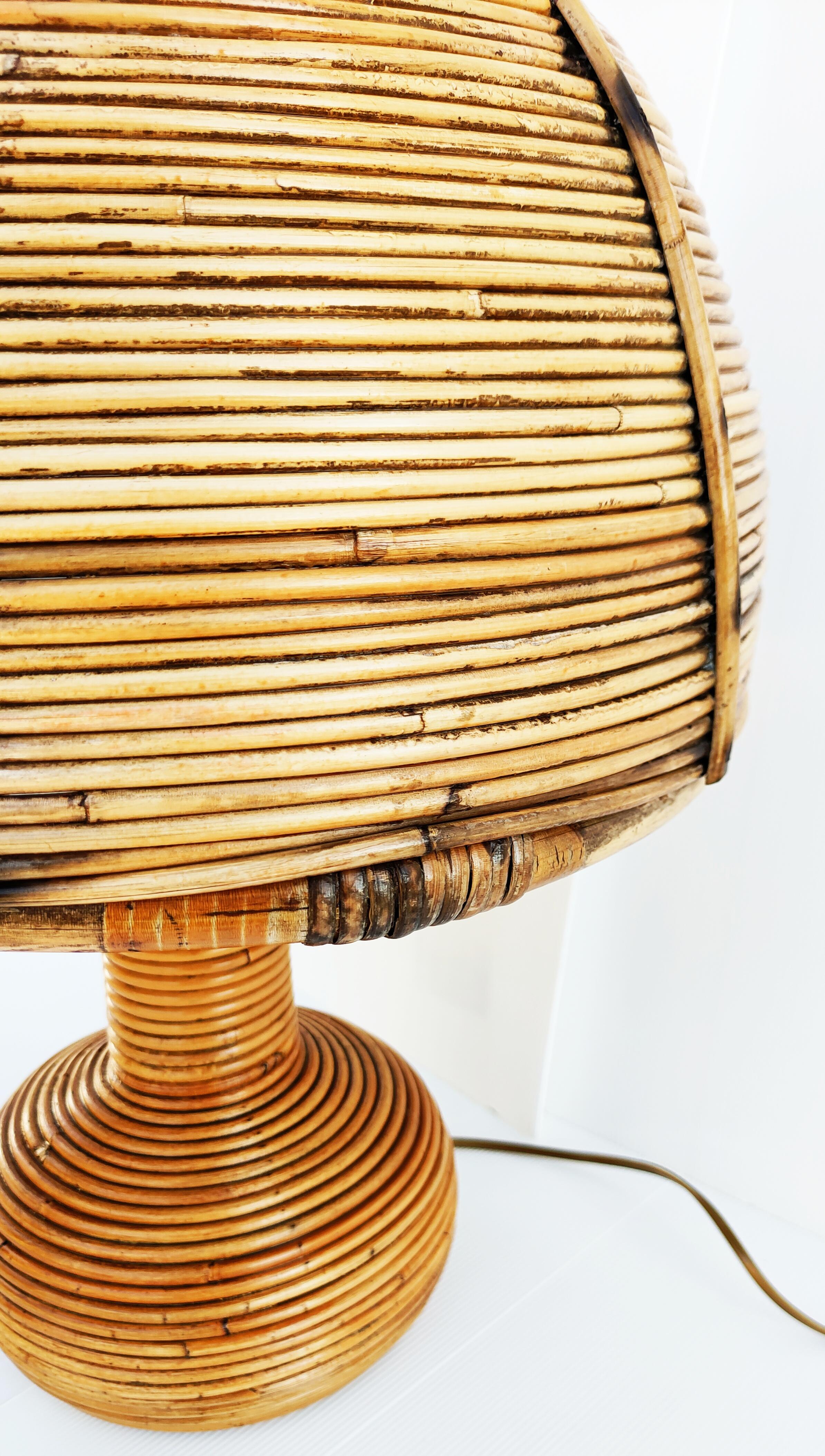Rattan and Bamboo Table Lamp, Italy 1970s In Good Condition In L'Escala, ES
