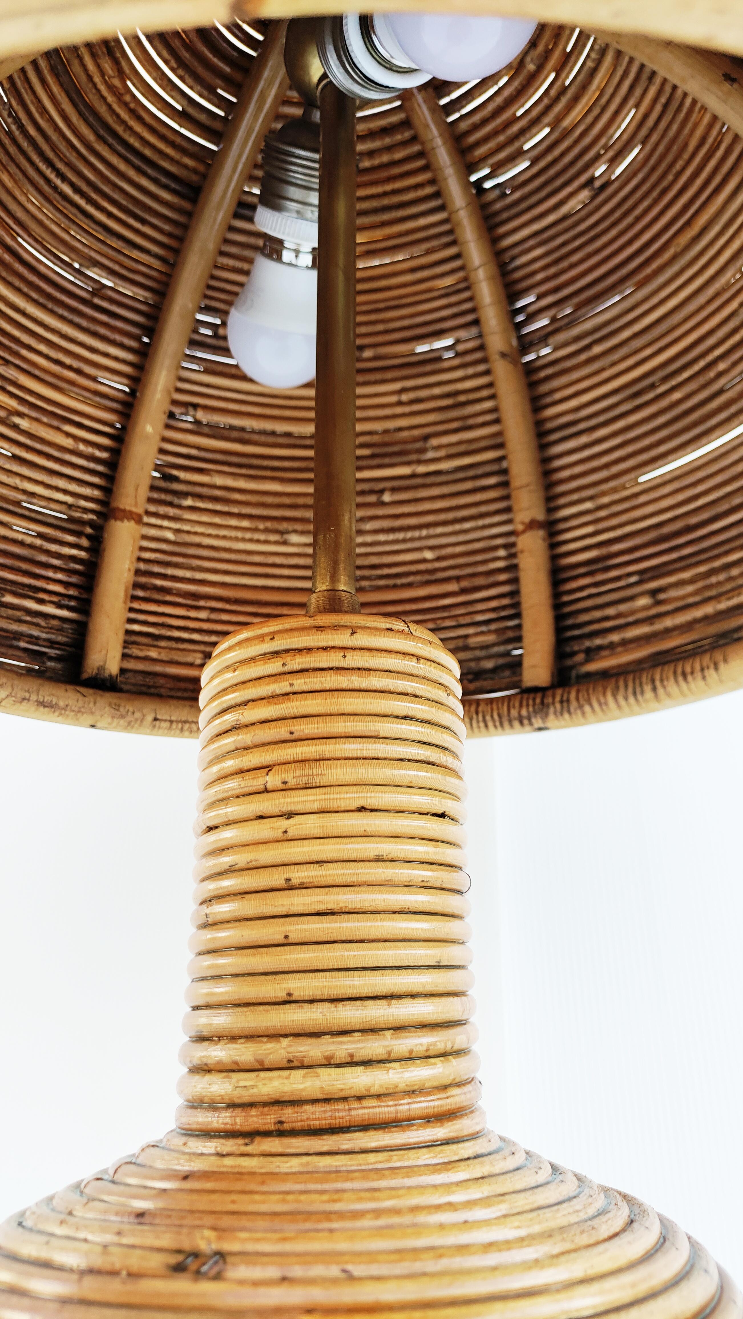Rattan and Bamboo Table Lamp, Italy 1970s 1