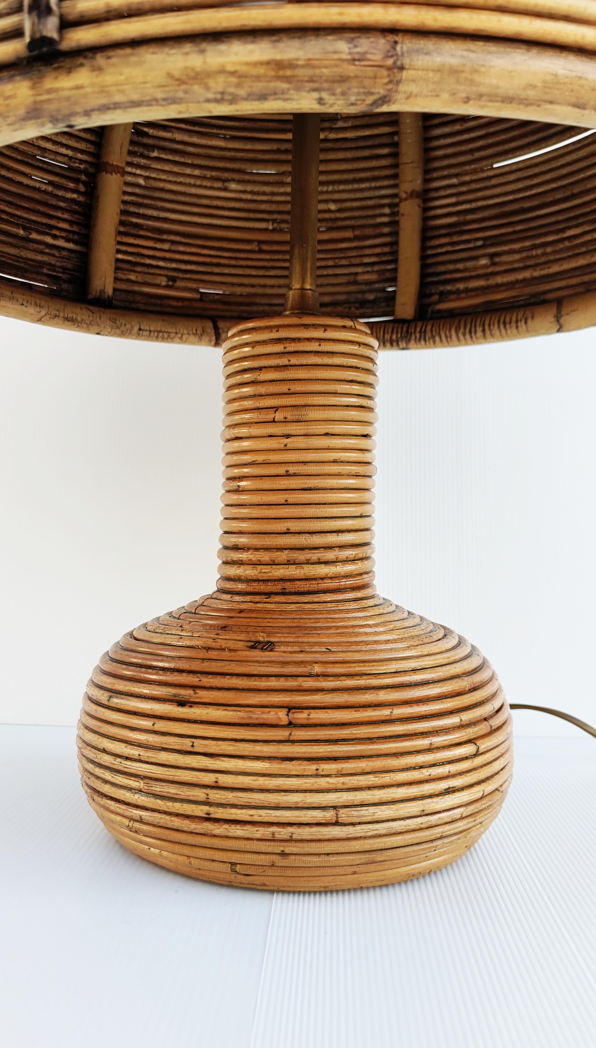 Rattan and Bamboo Table Lamp, Italy 1970s 2