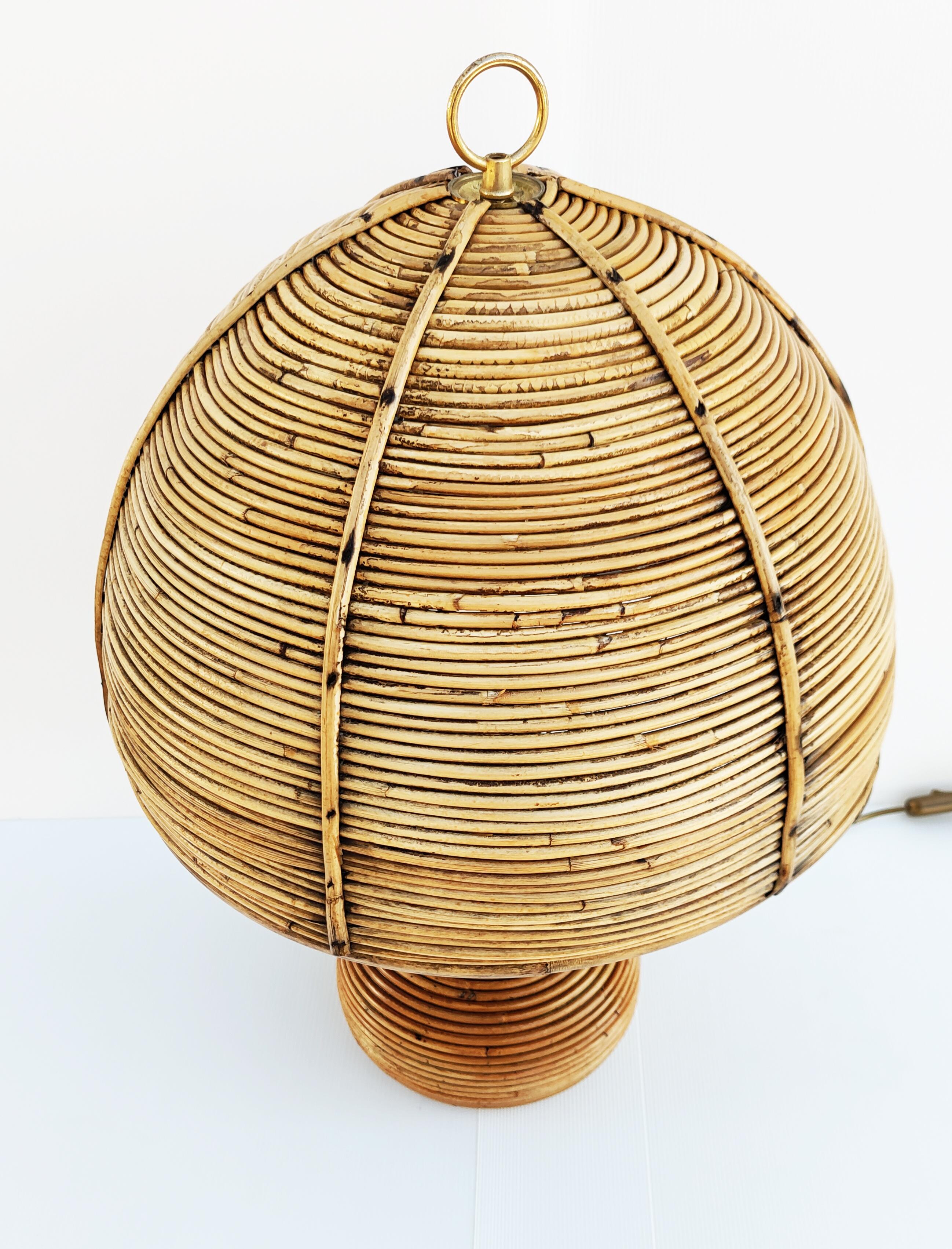 Rattan and Bamboo Table Lamp, Italy 1970s 3