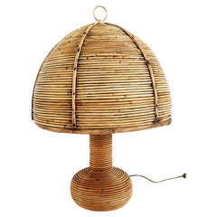Rattan and Bamboo Table Lamp, Italy 1970s