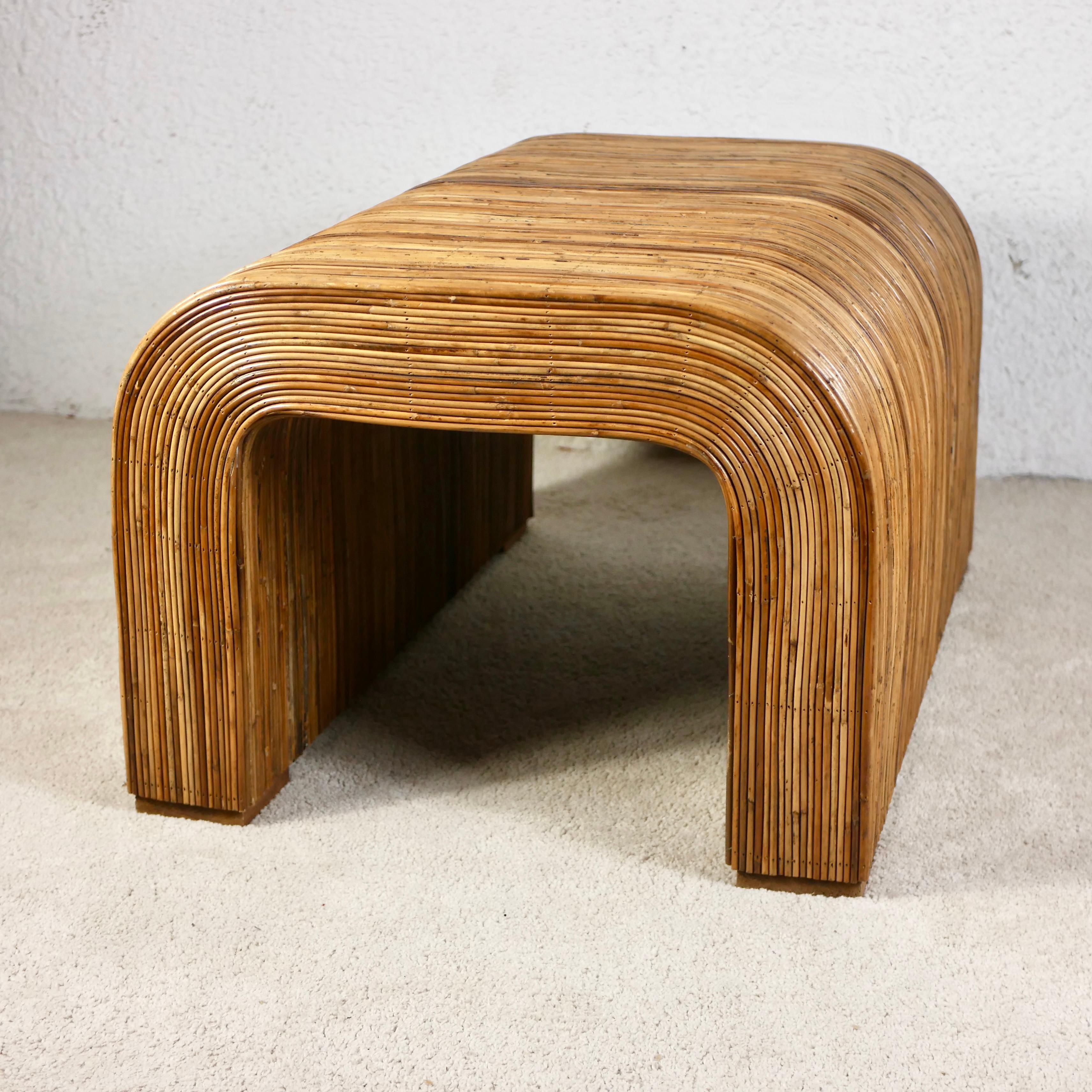 Rattan waterfall coffee / side table or bench, made in Italy, 1960s 4