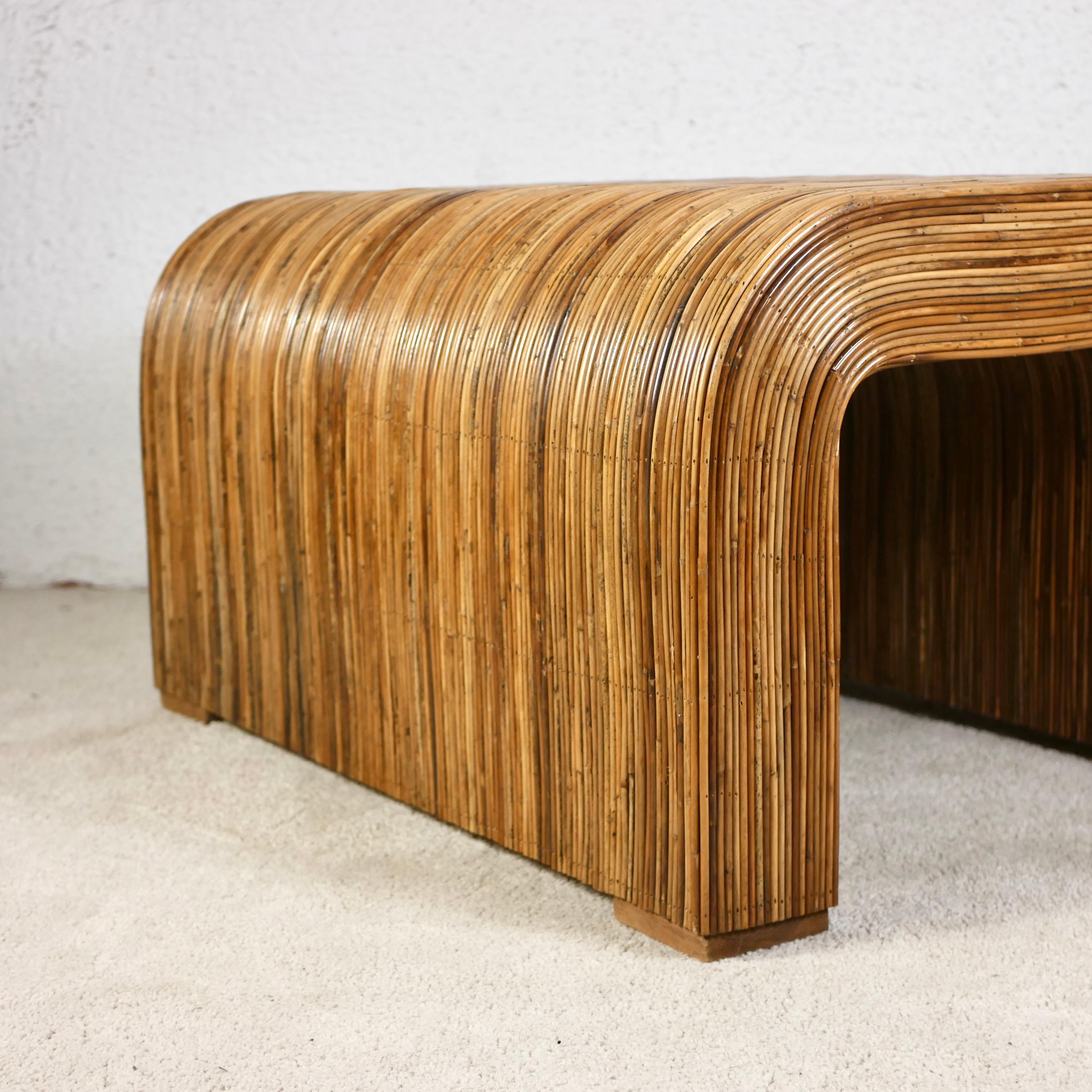 Italian Rattan waterfall coffee / side table or bench, made in Italy, 1960s