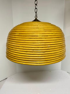 Gabriella Crespi Style Rattan Dome Shaped Pendant Hanging Light Chandelier